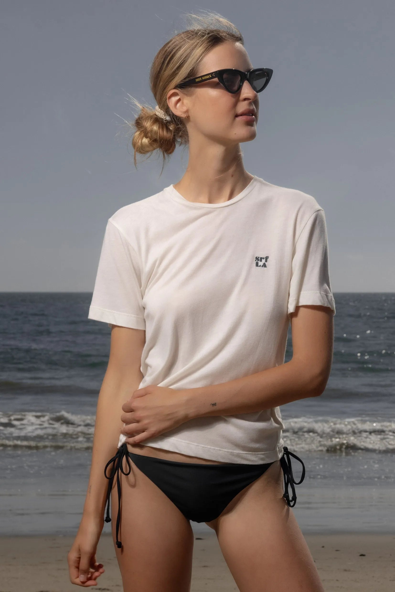 70's SRF LA Slim Tee - Navy Embroidered - Heidi Merrick