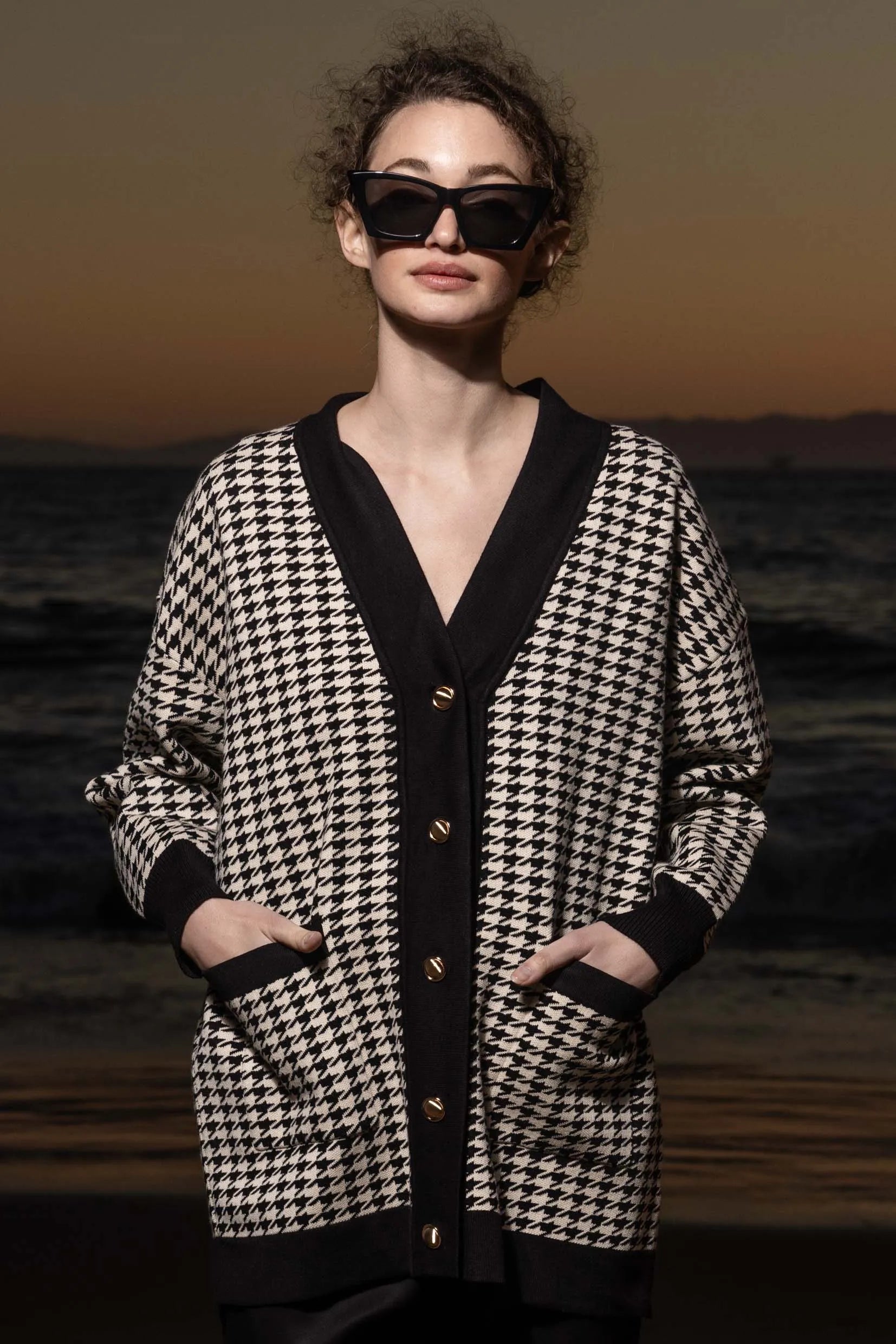 Fanny Cardigan - Ivory Houndstooth - Heidi Merrick