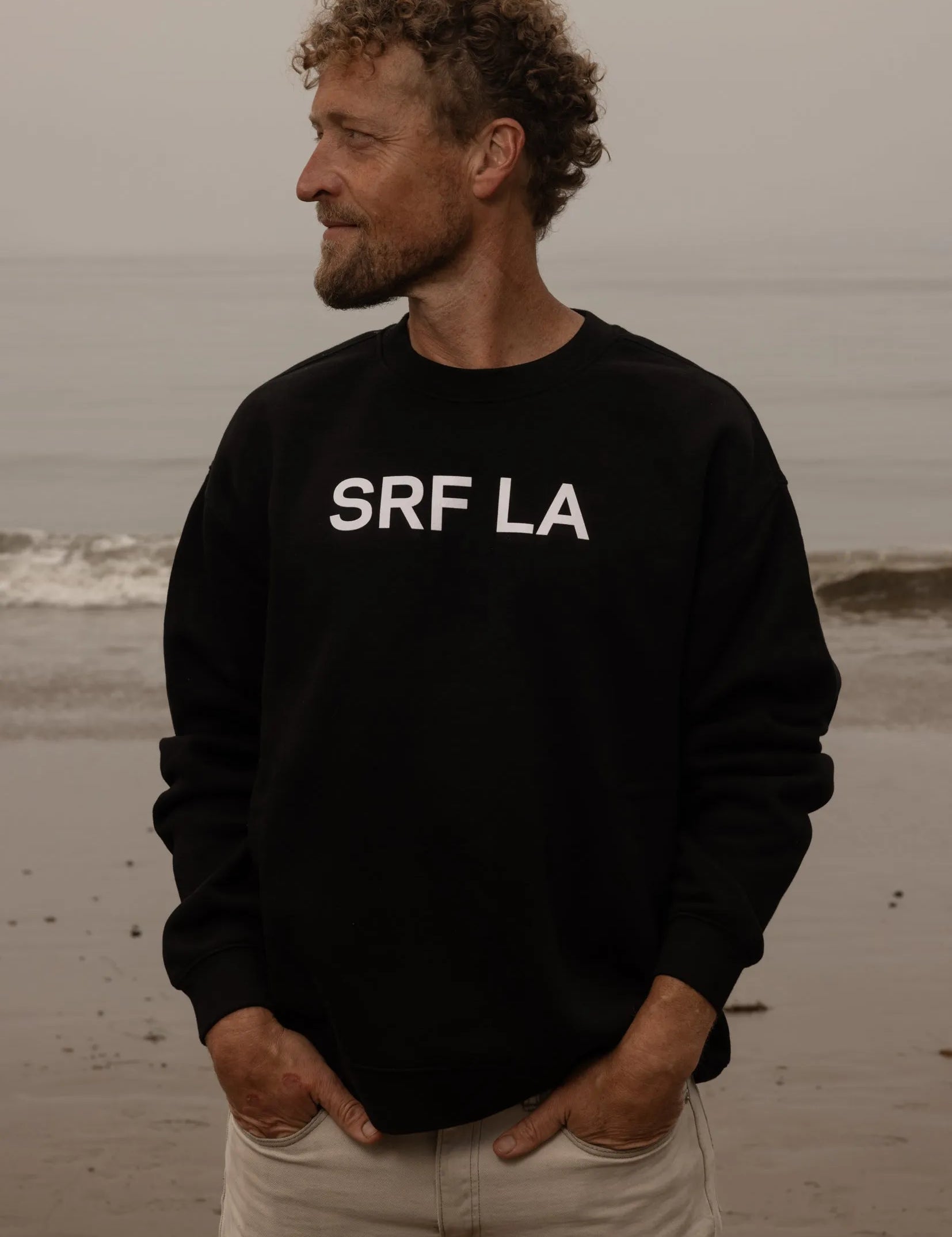 SRF LA Unisex Crewneck - White on Black - Heidi Merrick