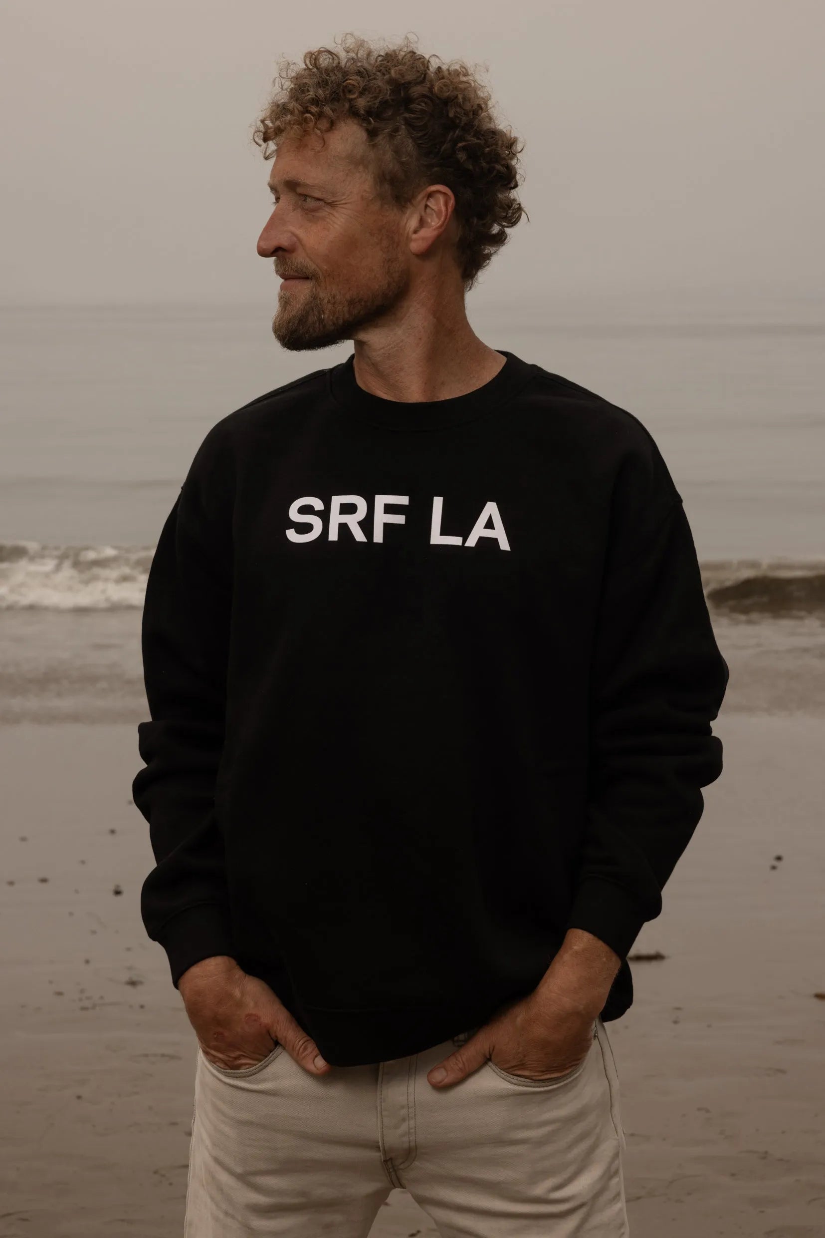 SRF LA Unisex Crewneck - White on Black - Heidi Merrick