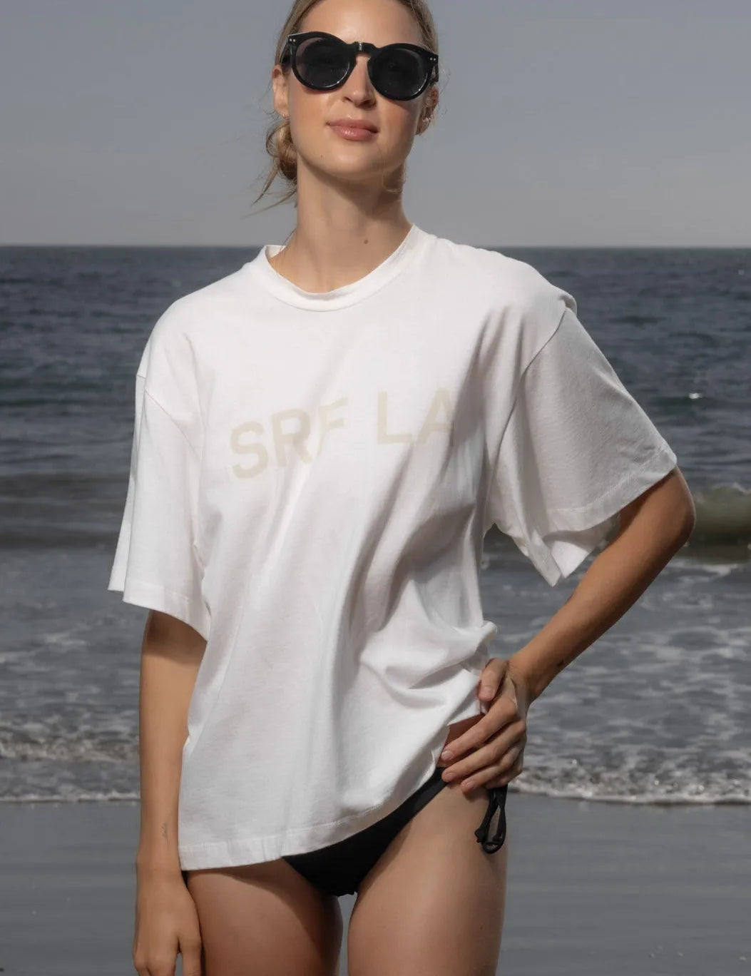 SRF LA Mustache Tee - Antique Cream on White - Heidi Merrick