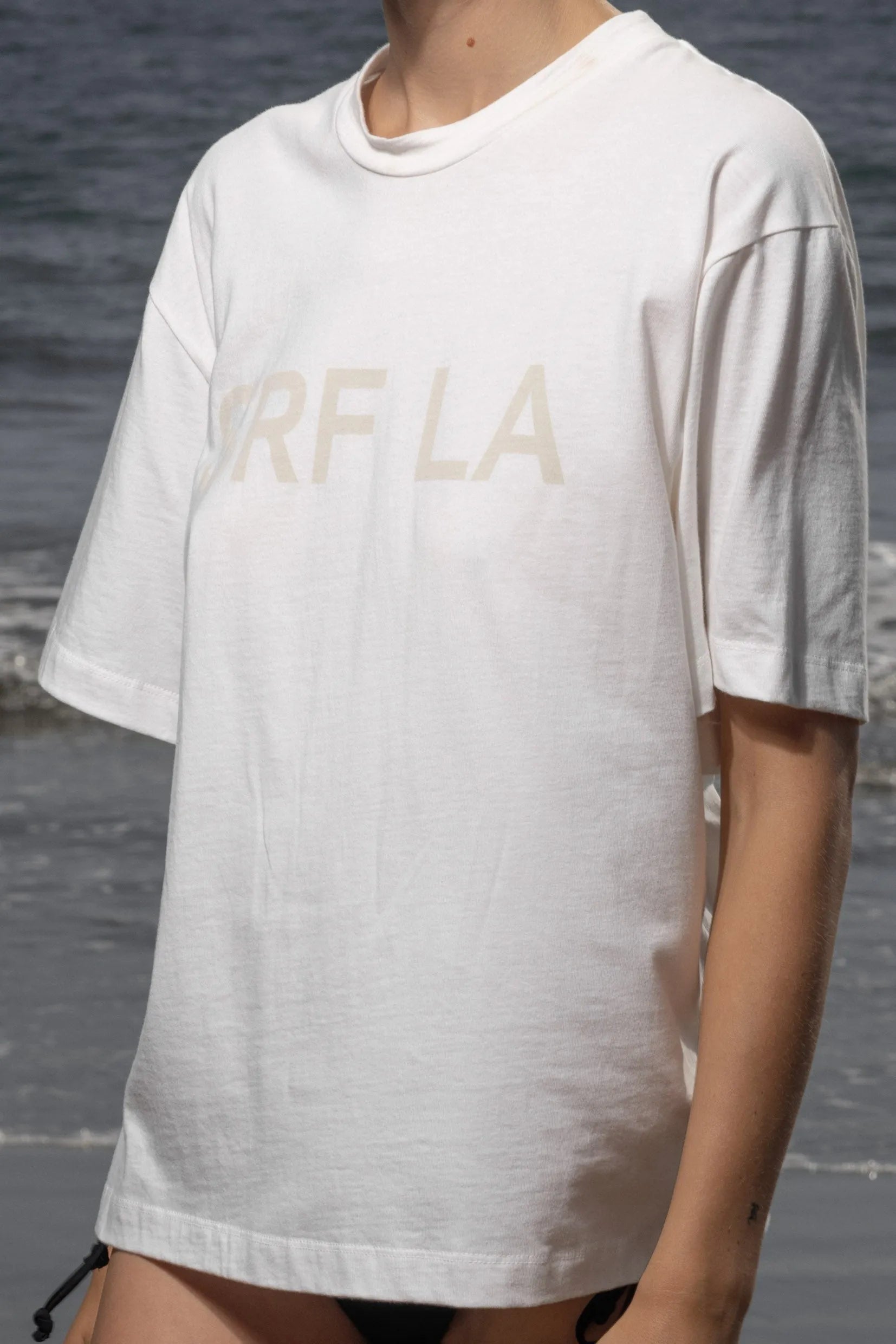 SRF LA Mustache Tee - Antique Cream on White - Heidi Merrick
