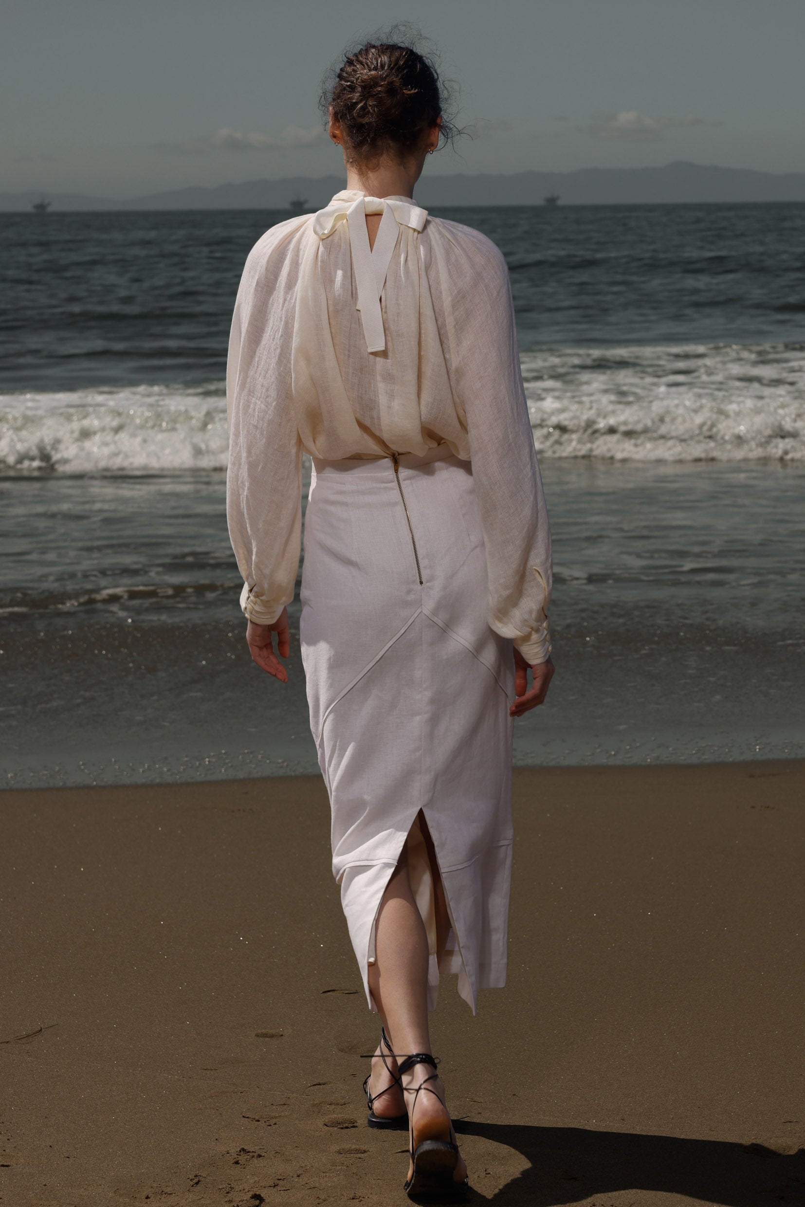 Geometry Skirt -Cream Linen - Heidi Merrick