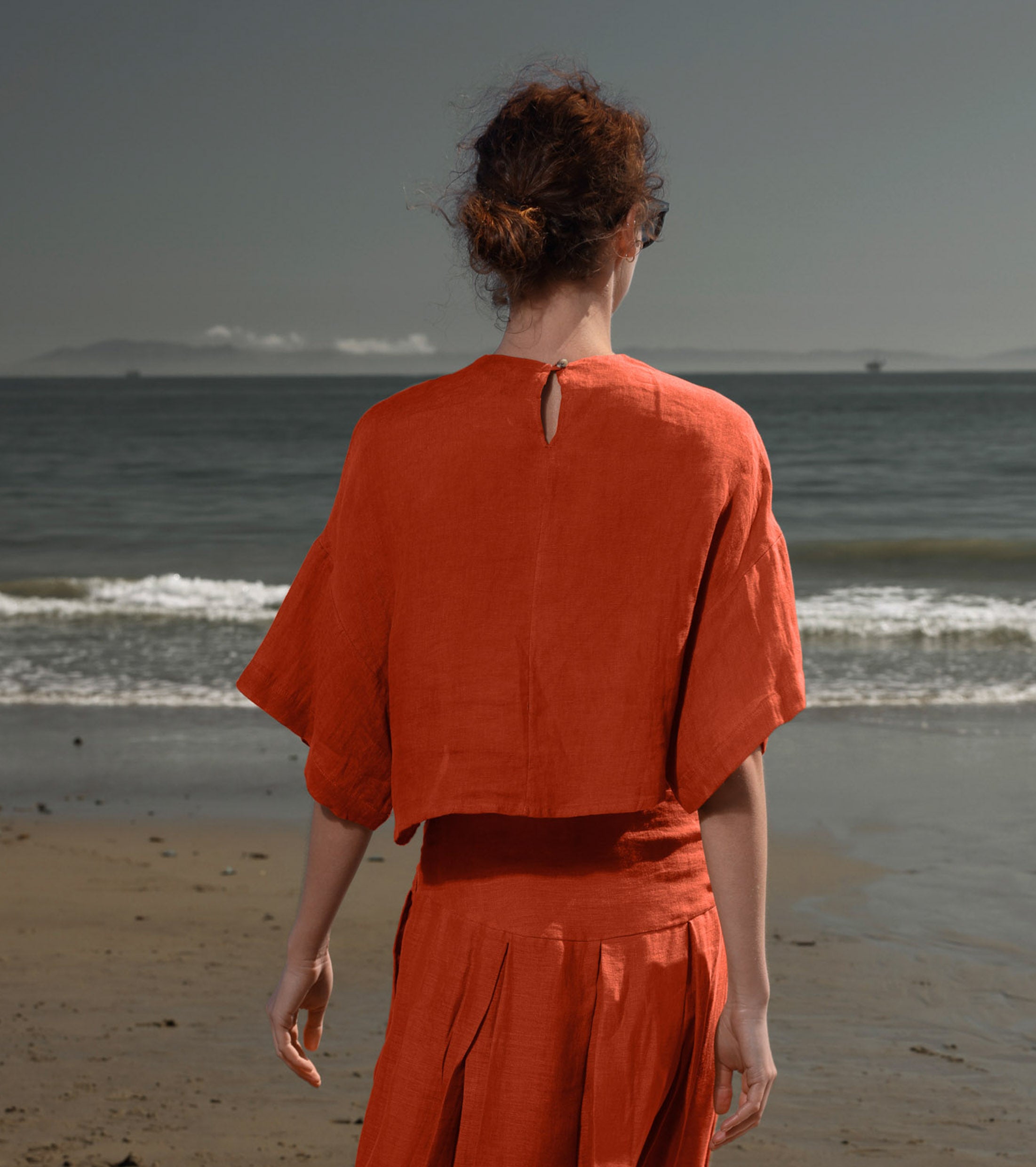 Mojave Top - Vermilion Tissue Linen - Heidi Merrick
