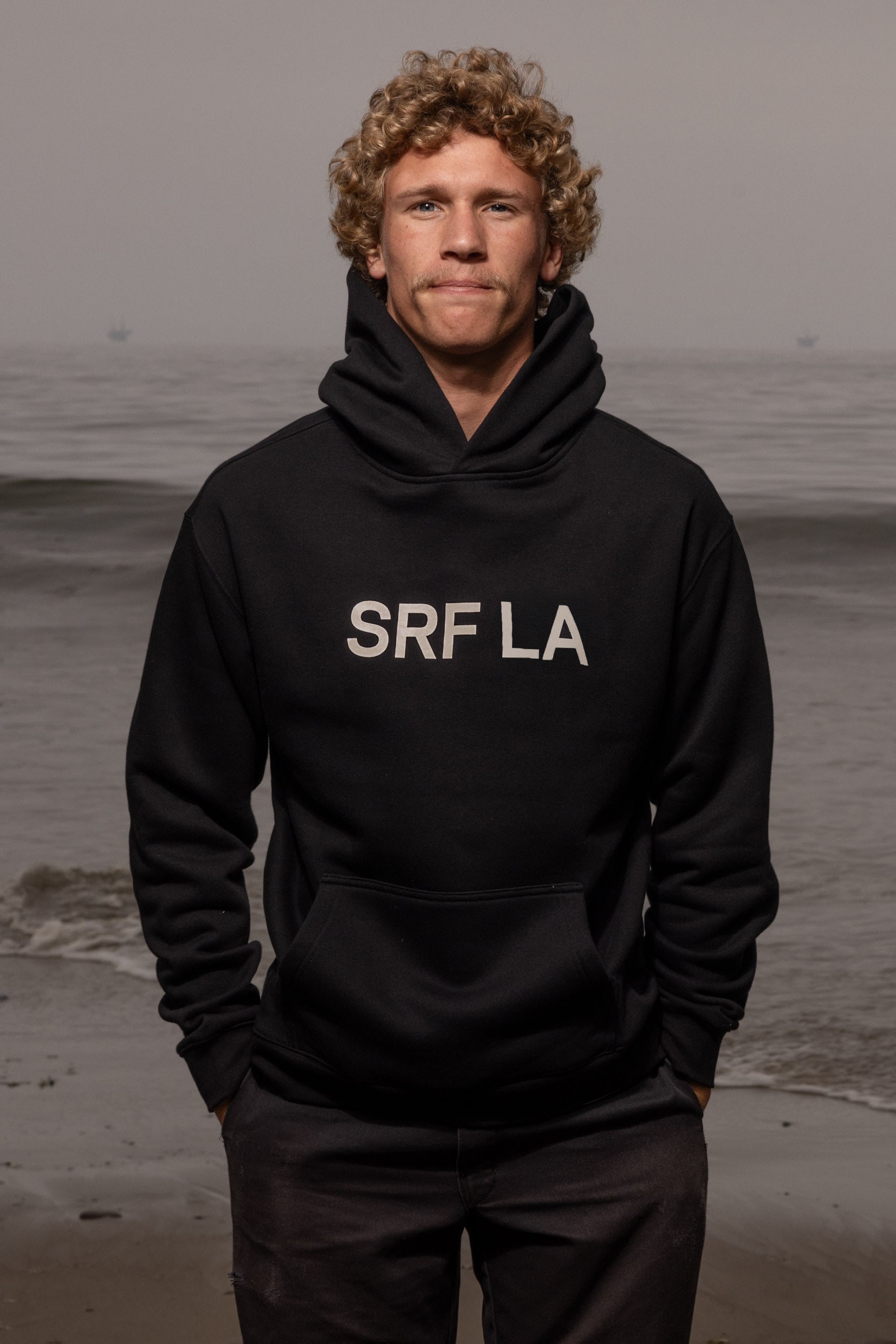 SRF LA Unisex Hoodie - Cream on Black - Heidi Merrick