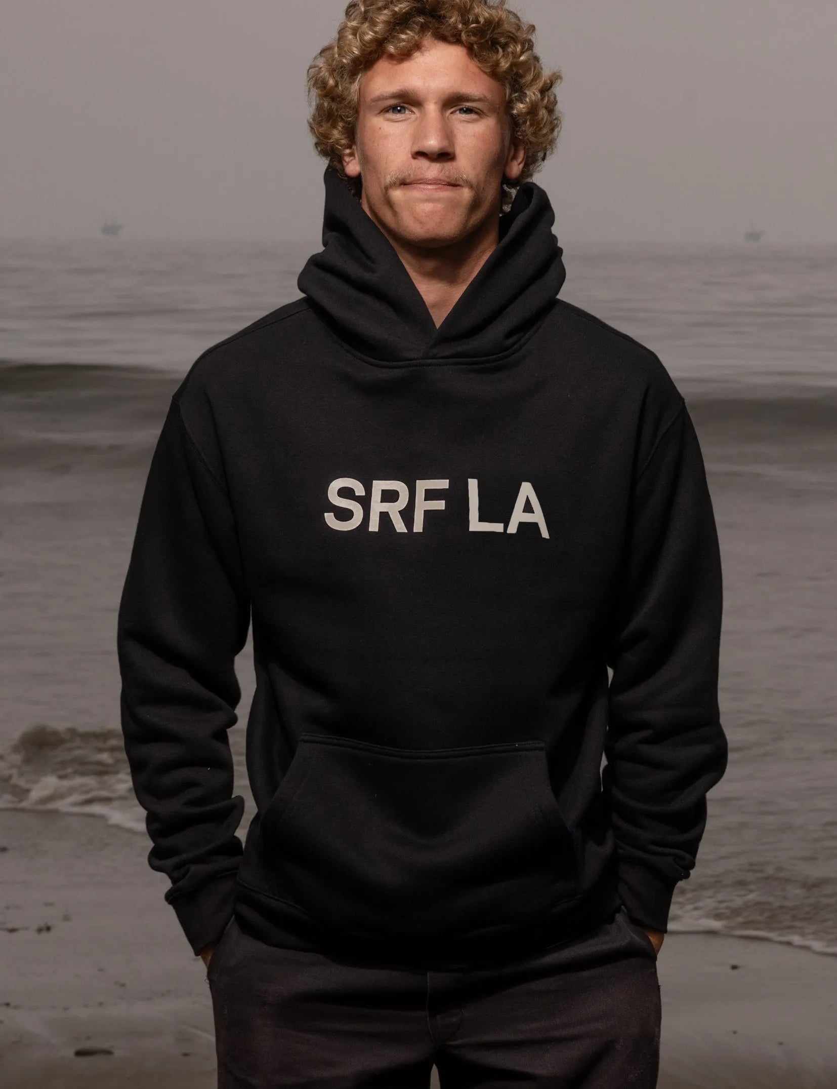 SRF LA Unisex Hoodie - Cream on Black - Heidi Merrick