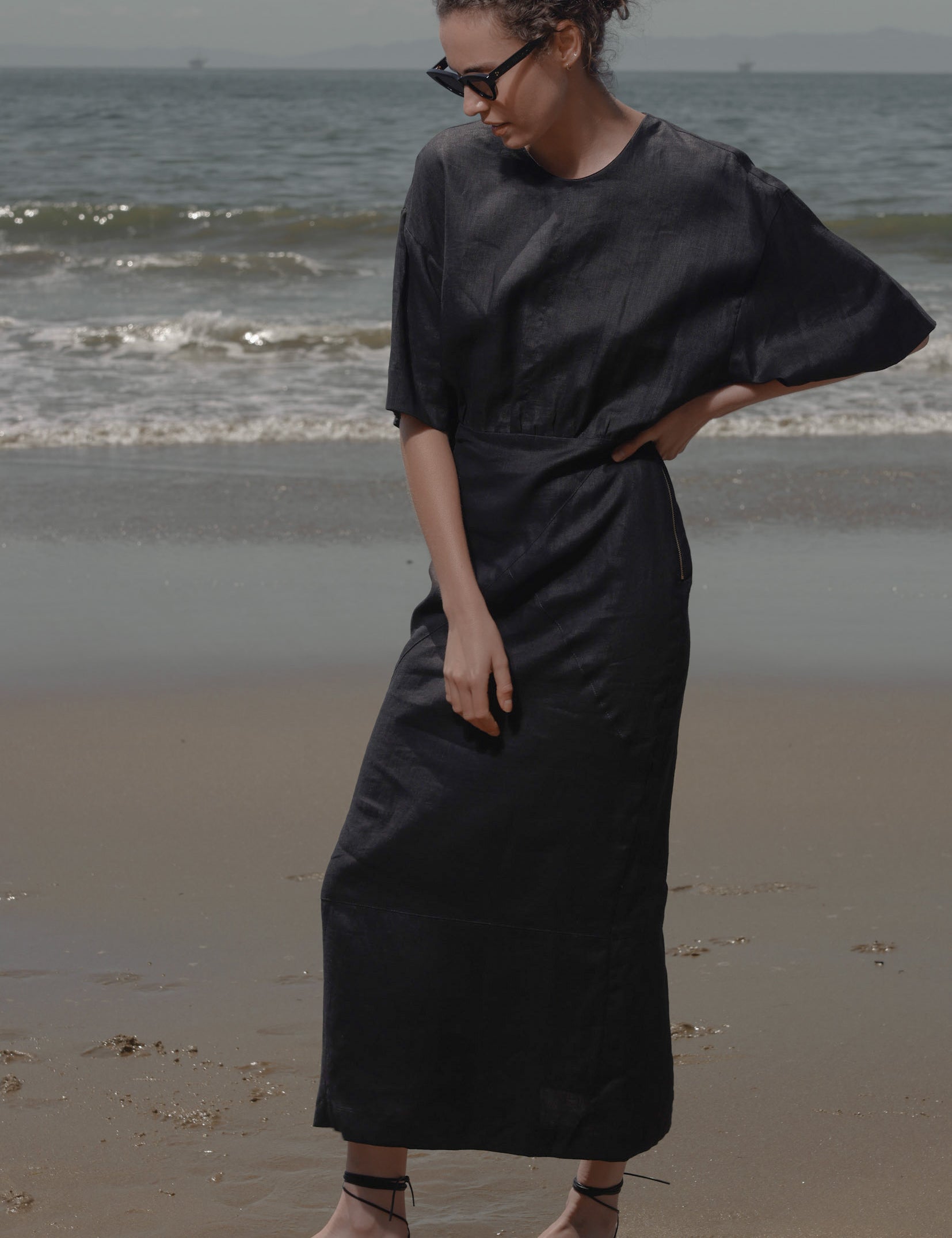 Fauna Dress - Black Linen - Heidi Merrick