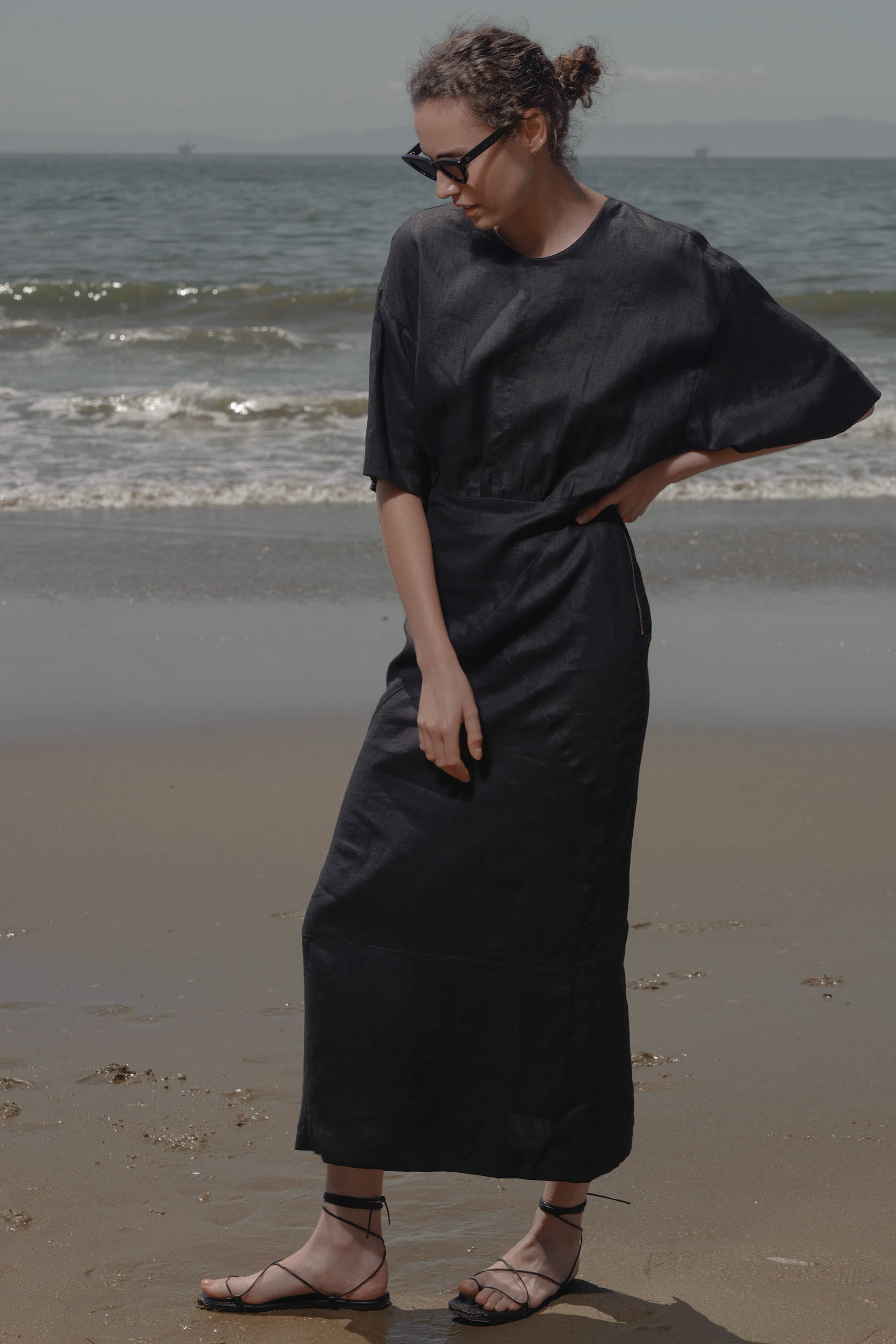 Fauna Dress - Black Linen - Heidi Merrick
