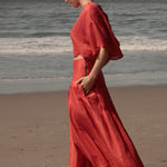 Marbella Skirt - Vermilion Tissue Linen - Heidi Merrick
