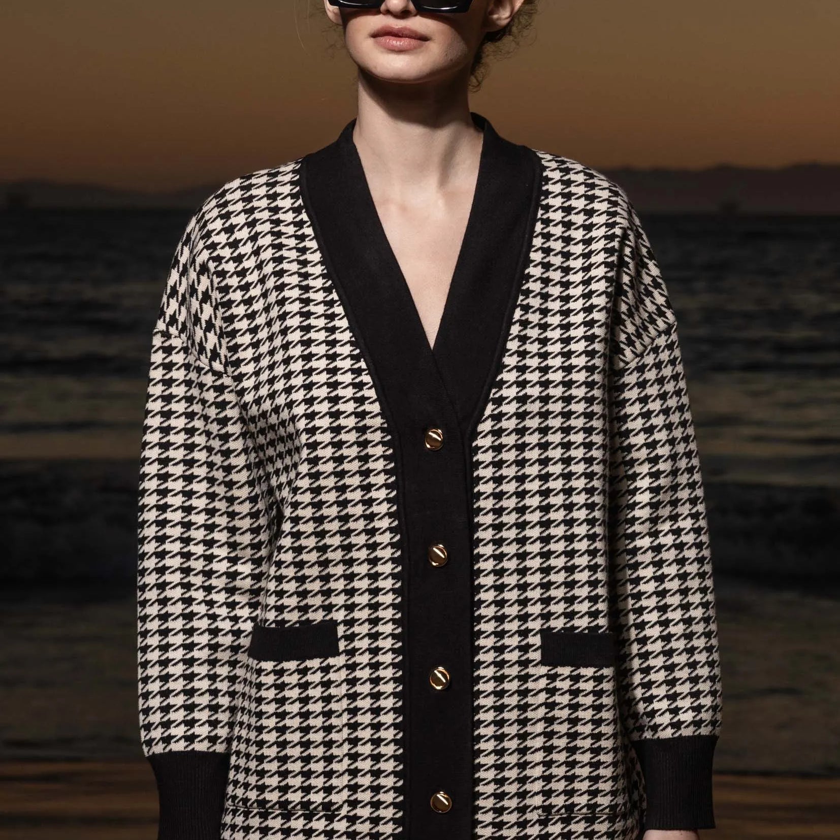 Fanny Cardigan - Ivory Houndstooth - Heidi Merrick