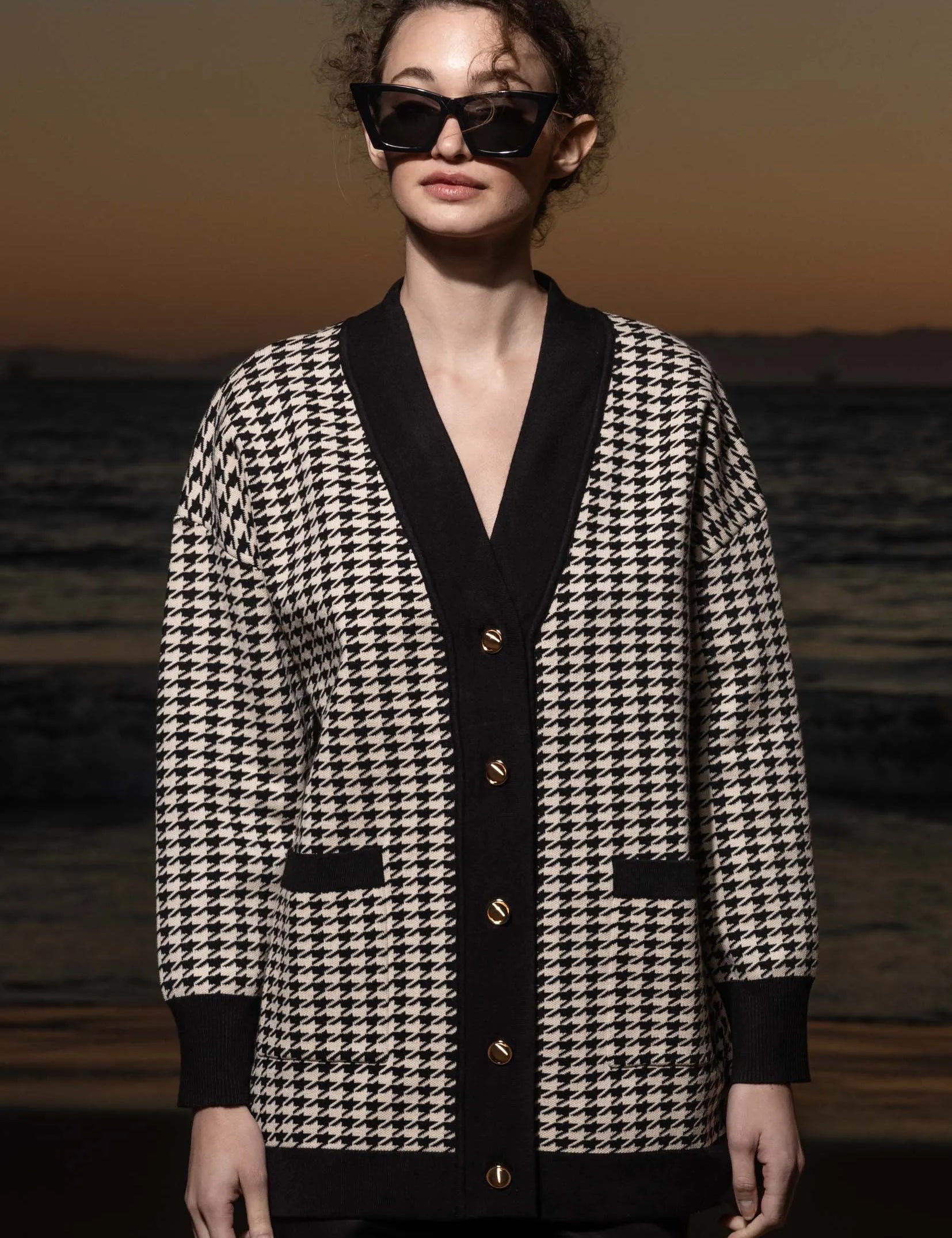 Fanny Cardigan - Ivory Houndstooth - Heidi Merrick