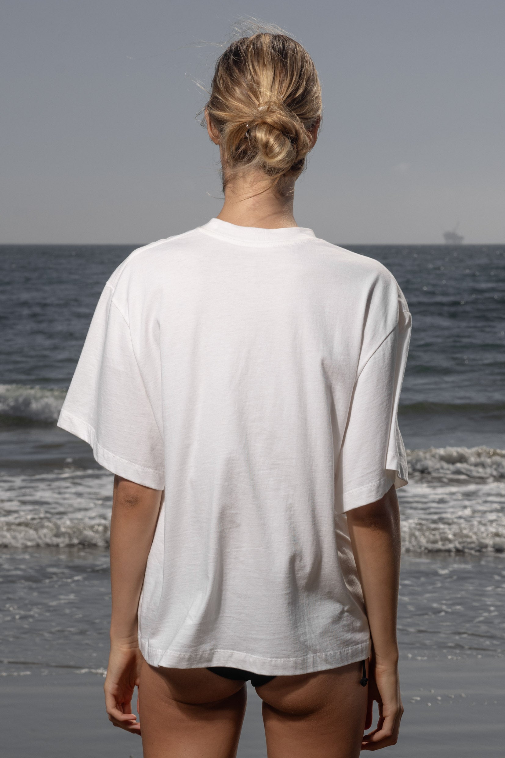 SRF LA Mustache Tee - Antique Cream on White - Heidi Merrick