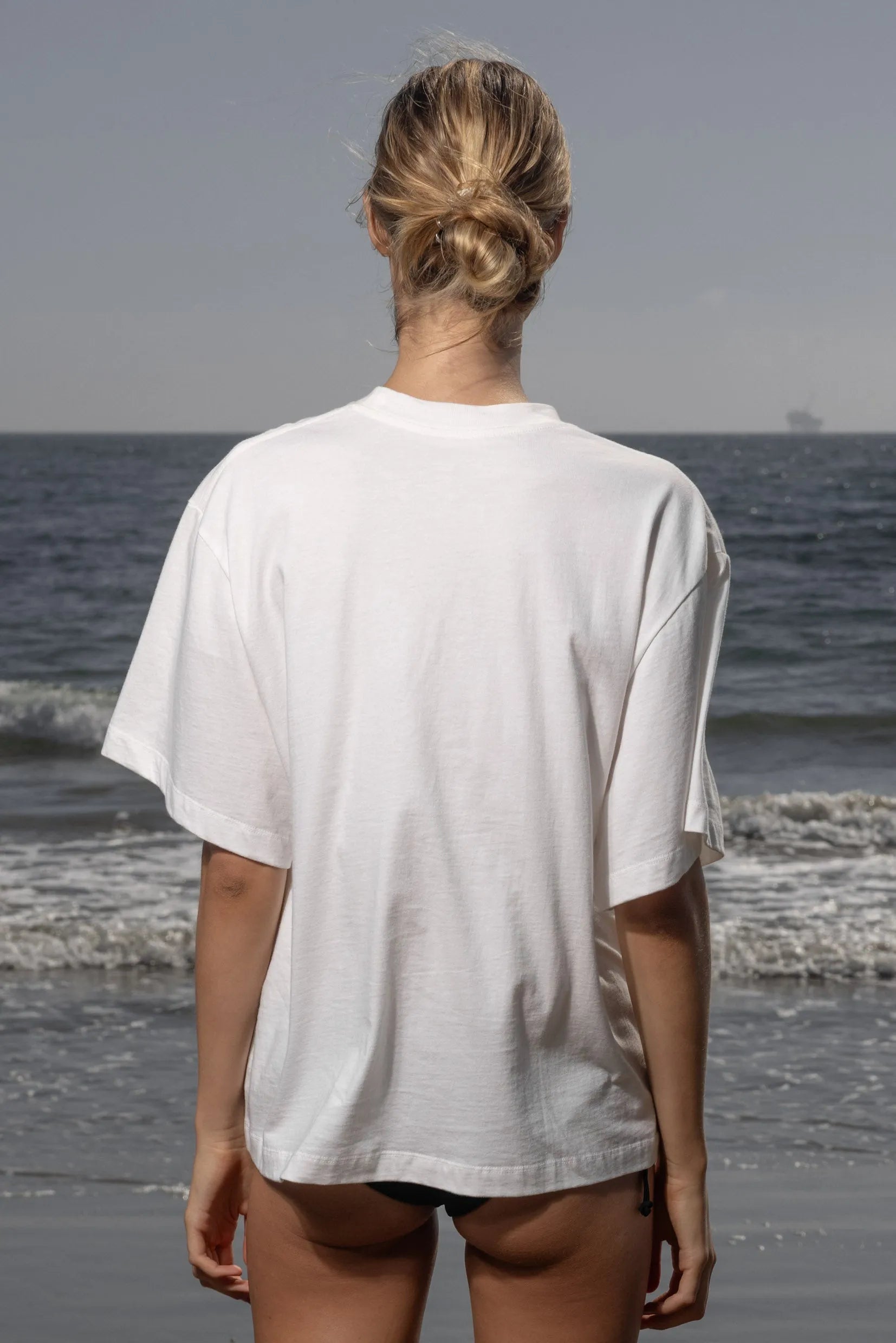 SRF LA Mustache Tee - Antique Cream on White - Heidi Merrick