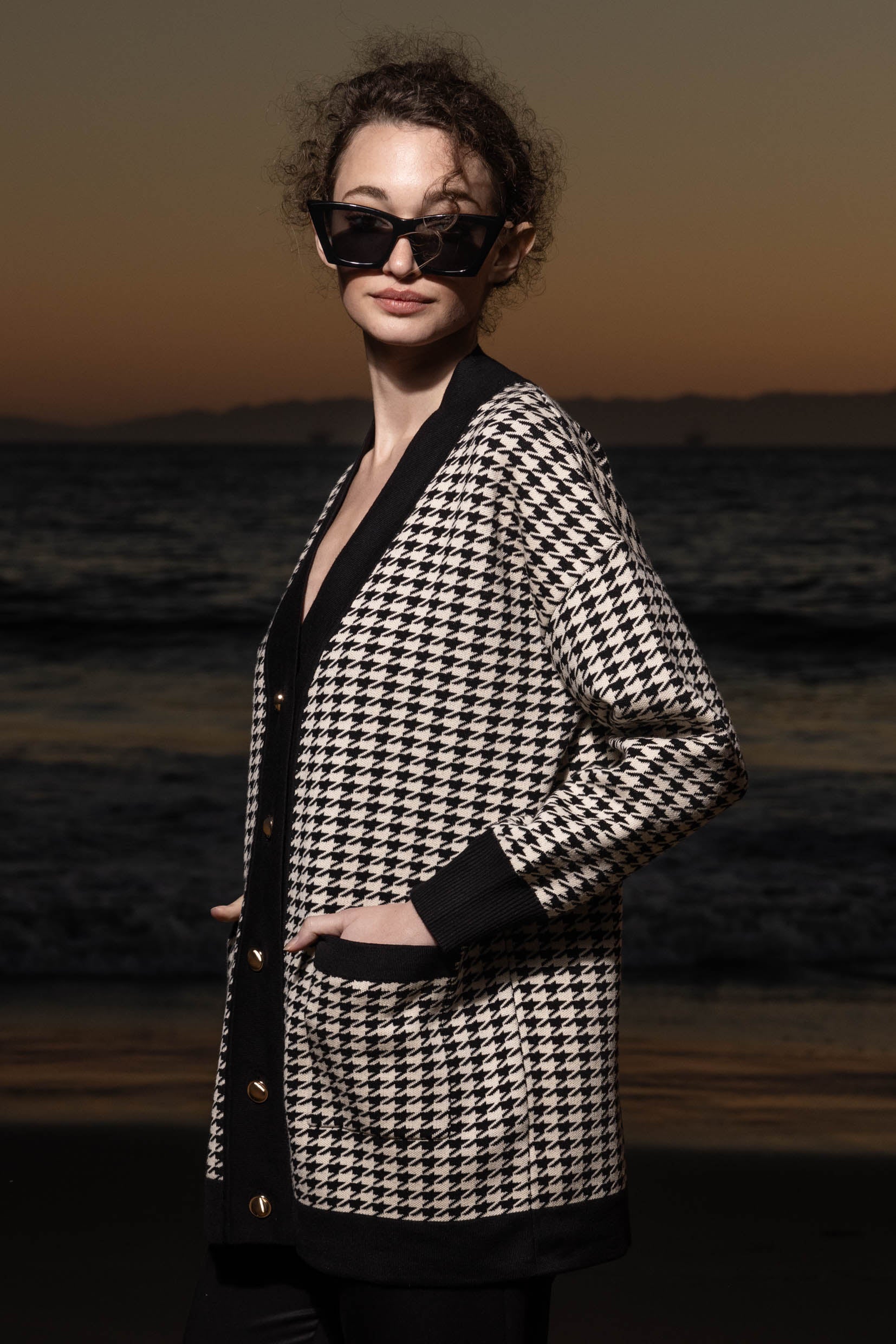 Fanny Cardigan - Ivory Houndstooth - Heidi Merrick