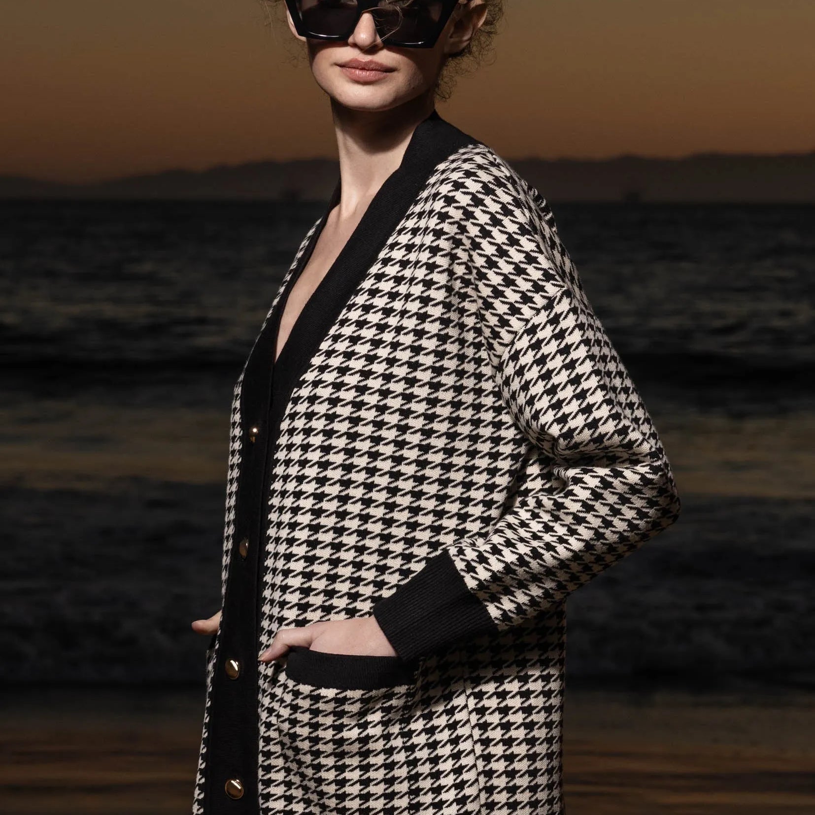 Fanny Cardigan - Ivory Houndstooth - Heidi Merrick