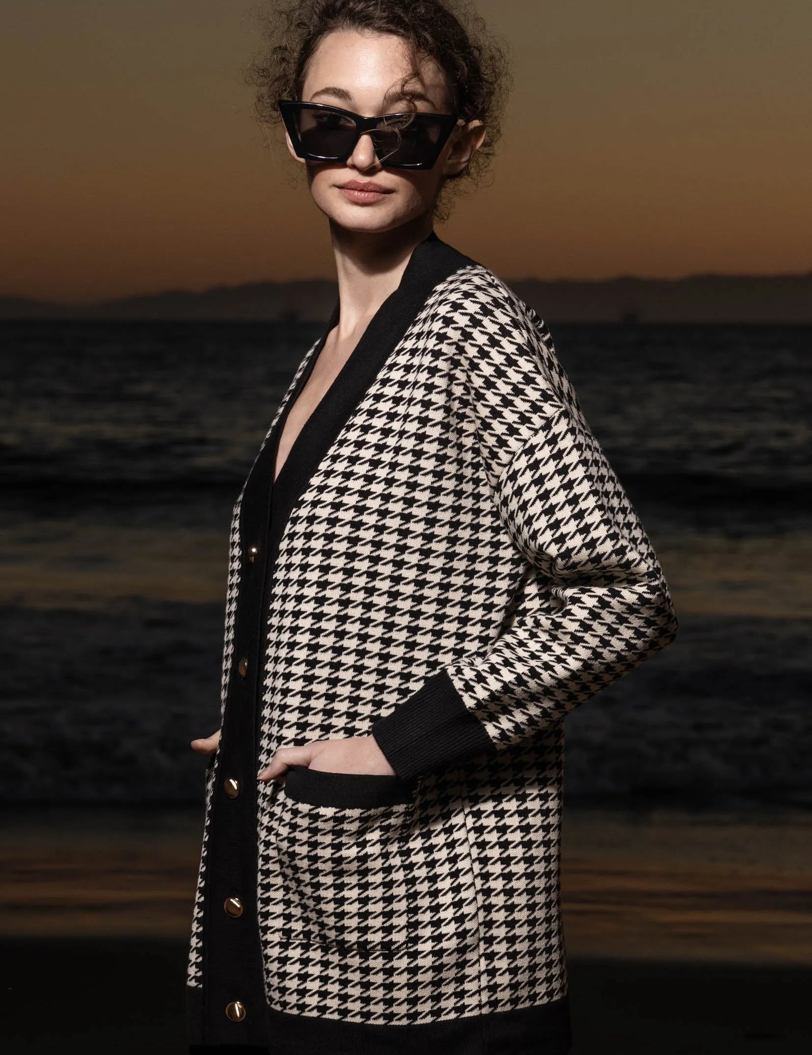 Fanny Cardigan - Ivory Houndstooth - Heidi Merrick