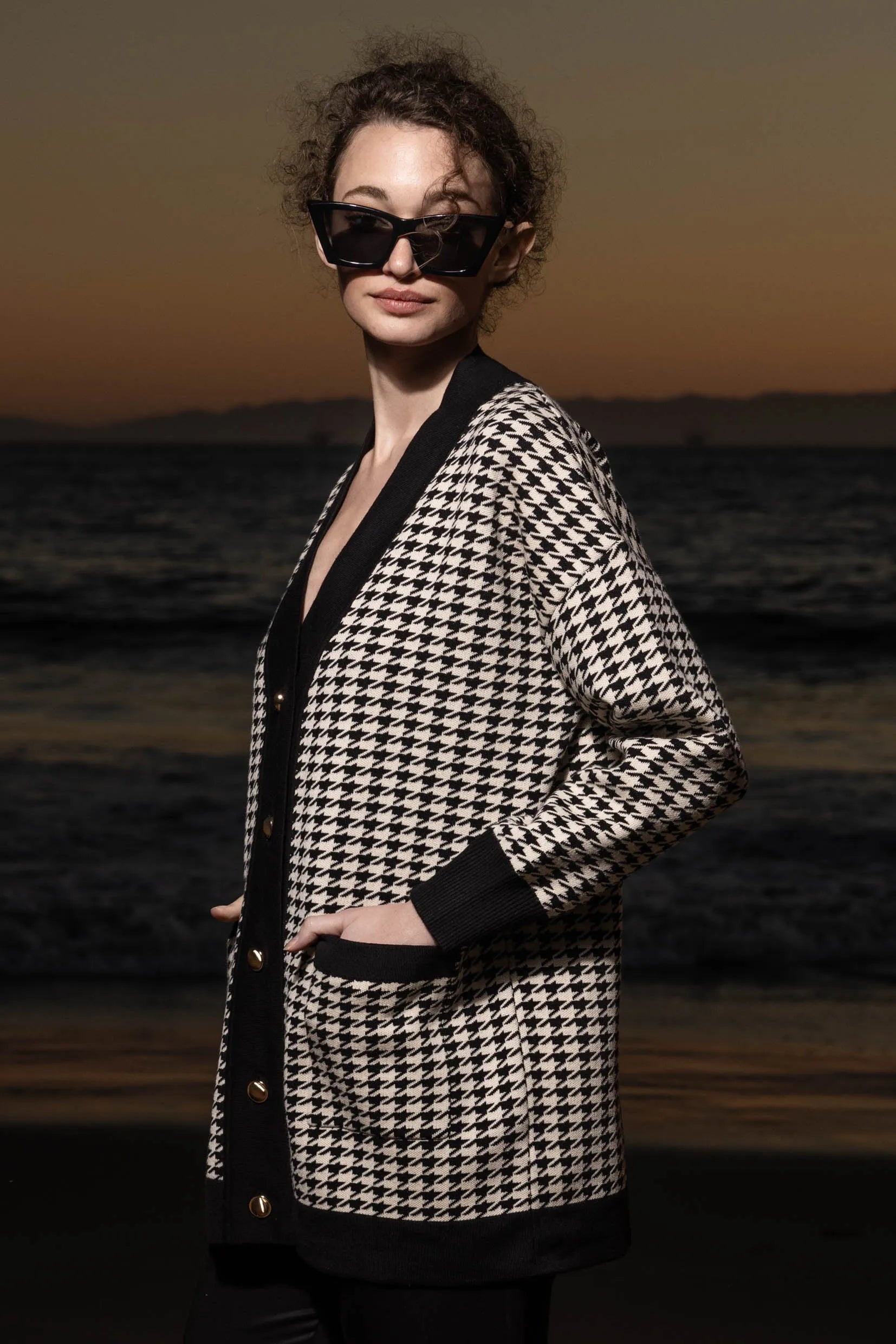 Fanny Cardigan - Ivory Houndstooth - Heidi Merrick