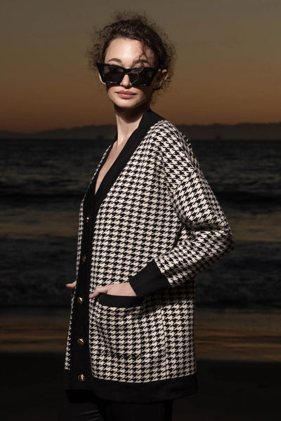 Fanny Cardigan - Ivory Houndstooth | Heidi Merrick