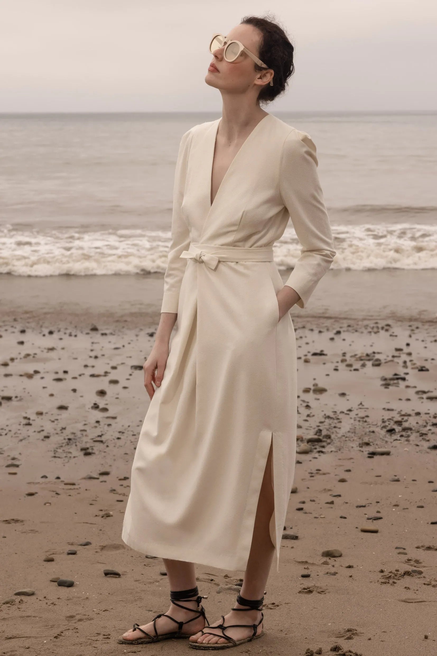 cream wrap dress Milan Dress - Ivory Silk Noil