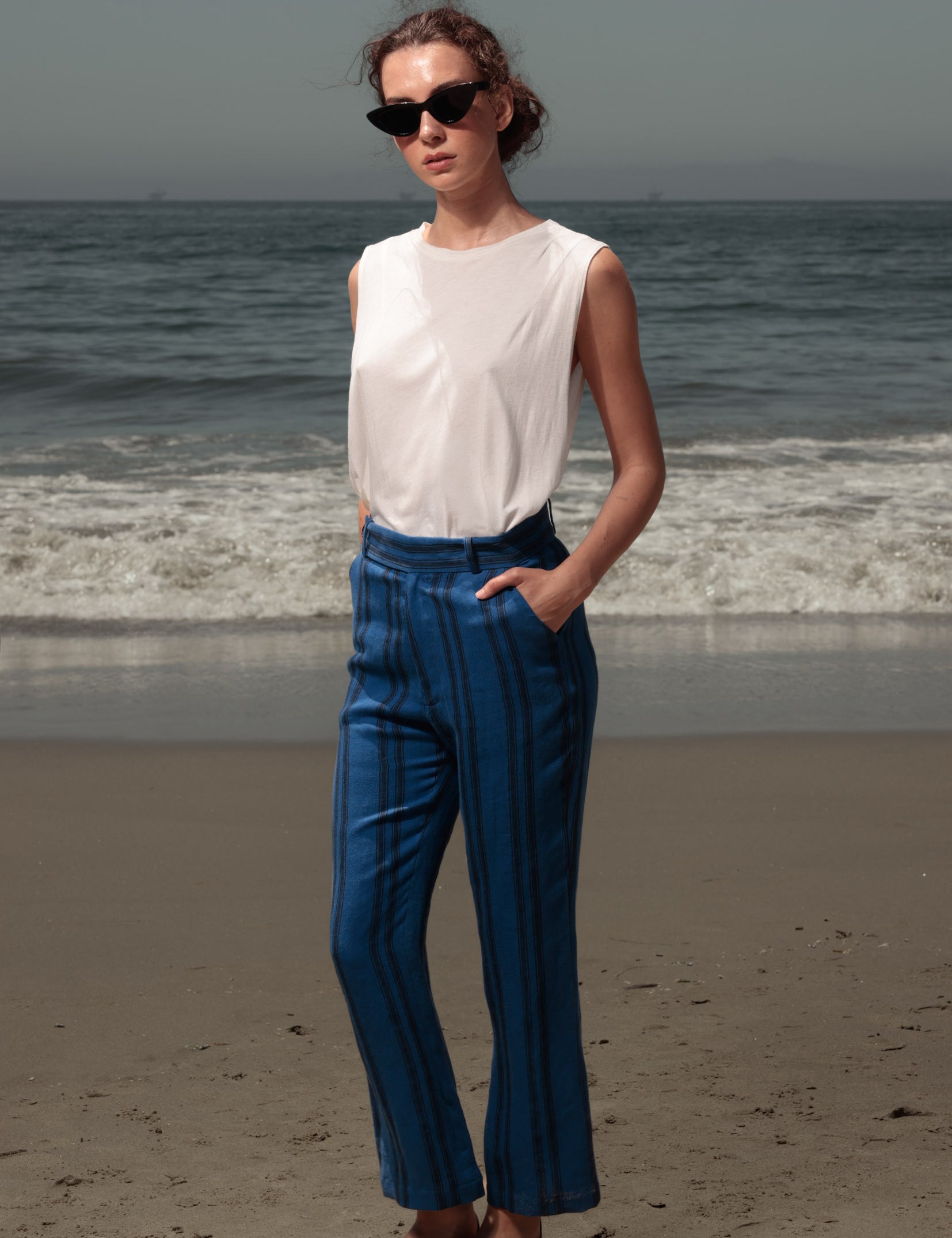 Serge Pant - Blue Moroccan Stripe - Heidi Merrick