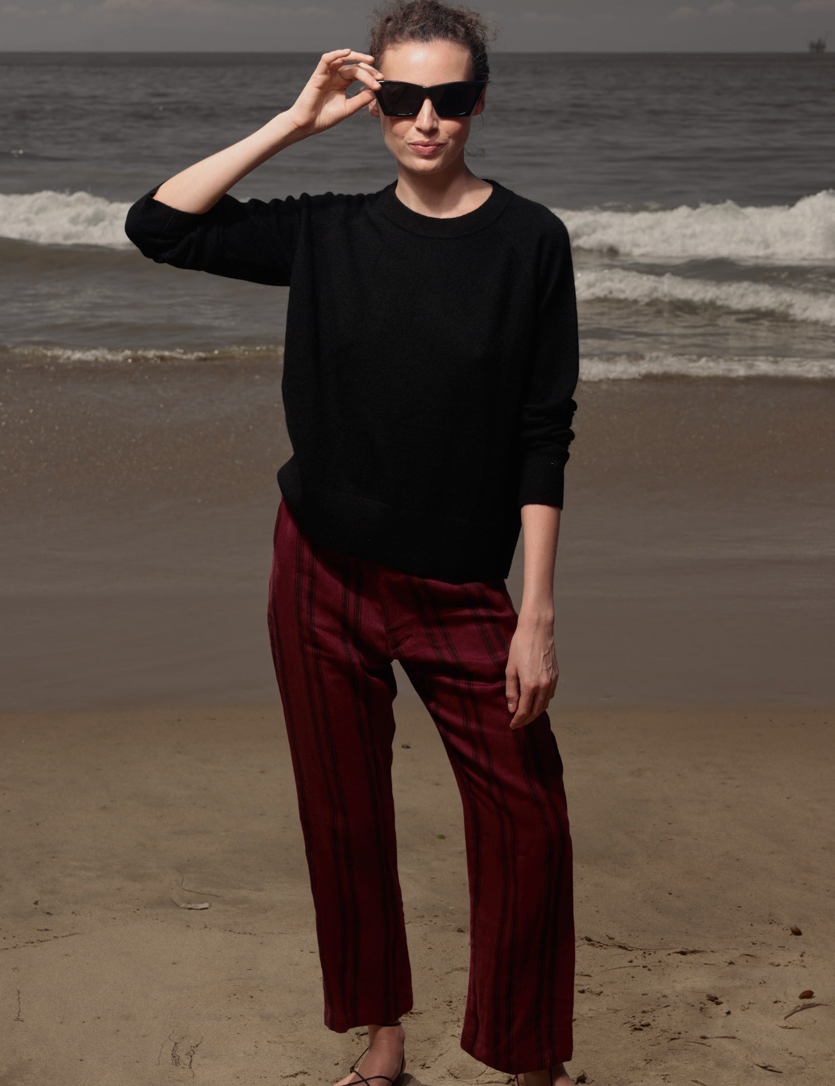 Serge Pant - Burgundy Moroccan Stripe - Heidi Merrick