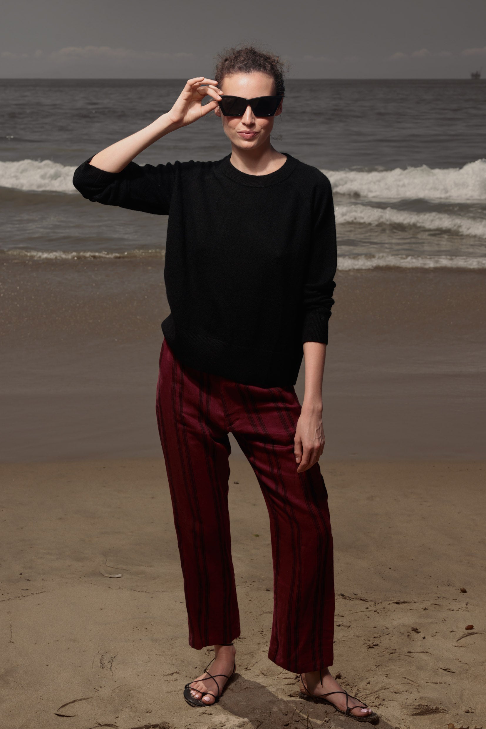 Serge Pant - Burgundy Moroccan Stripe - Heidi Merrick