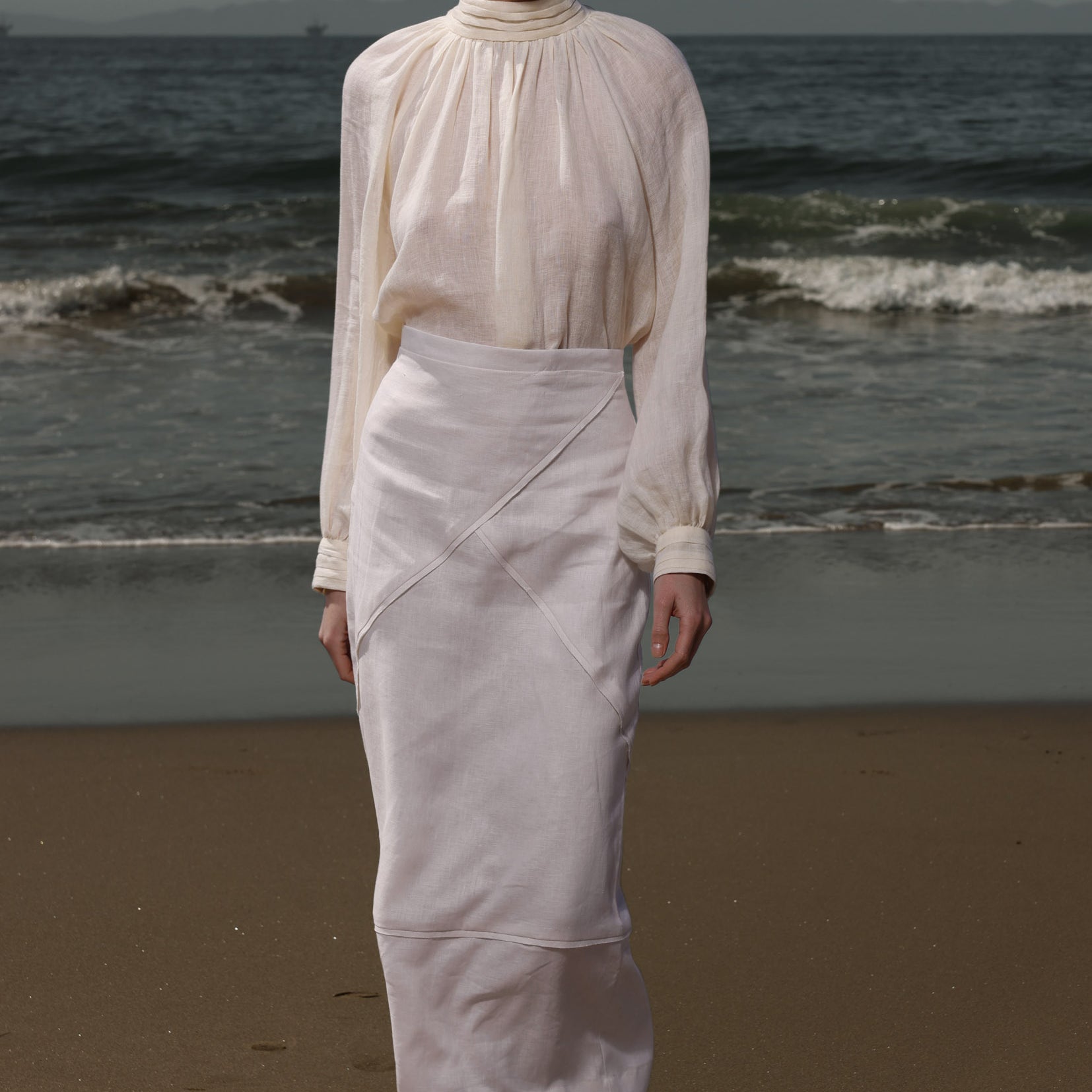 Geometry Skirt -Cream Linen - Heidi Merrick