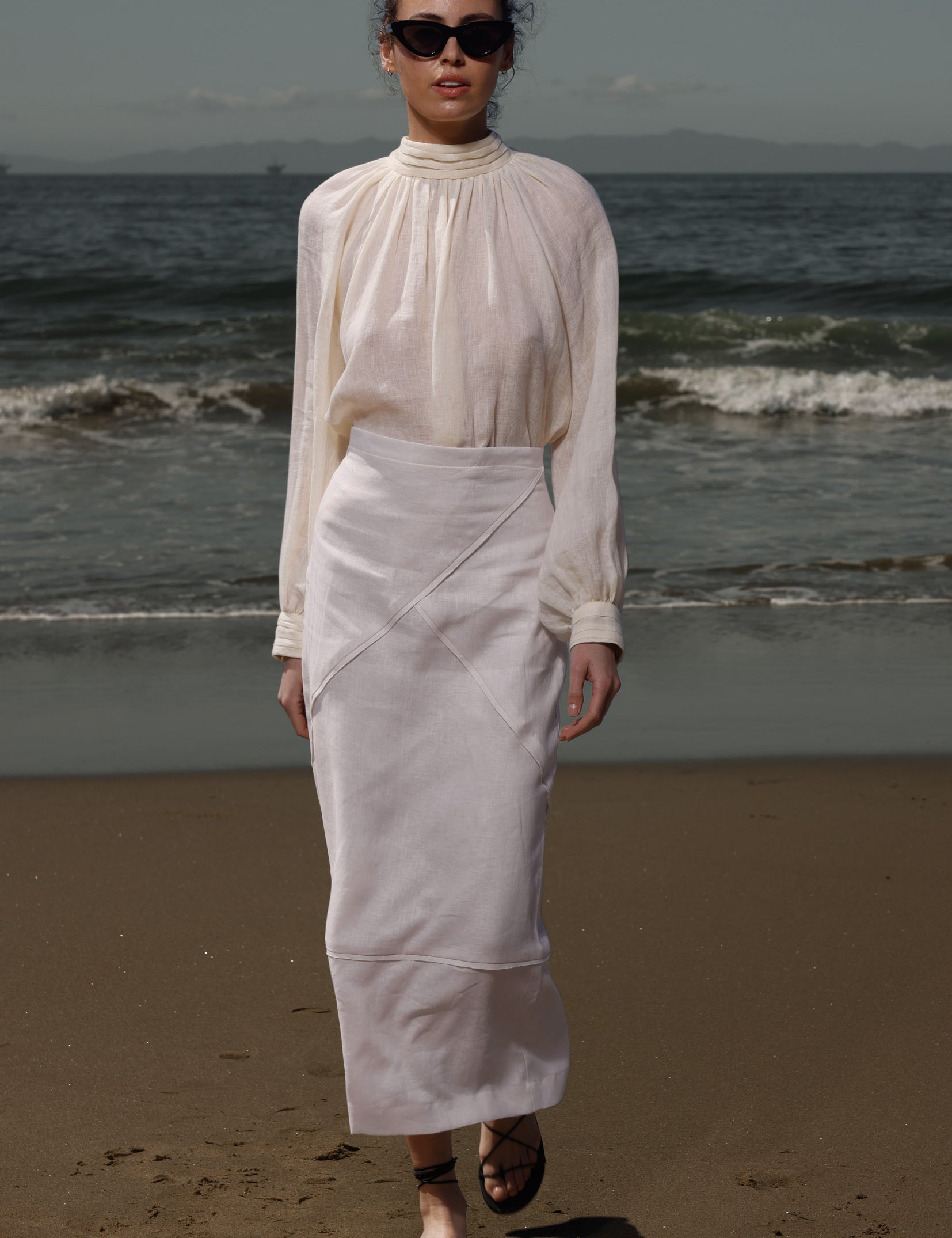 Geometry Skirt -Cream Linen - Heidi Merrick