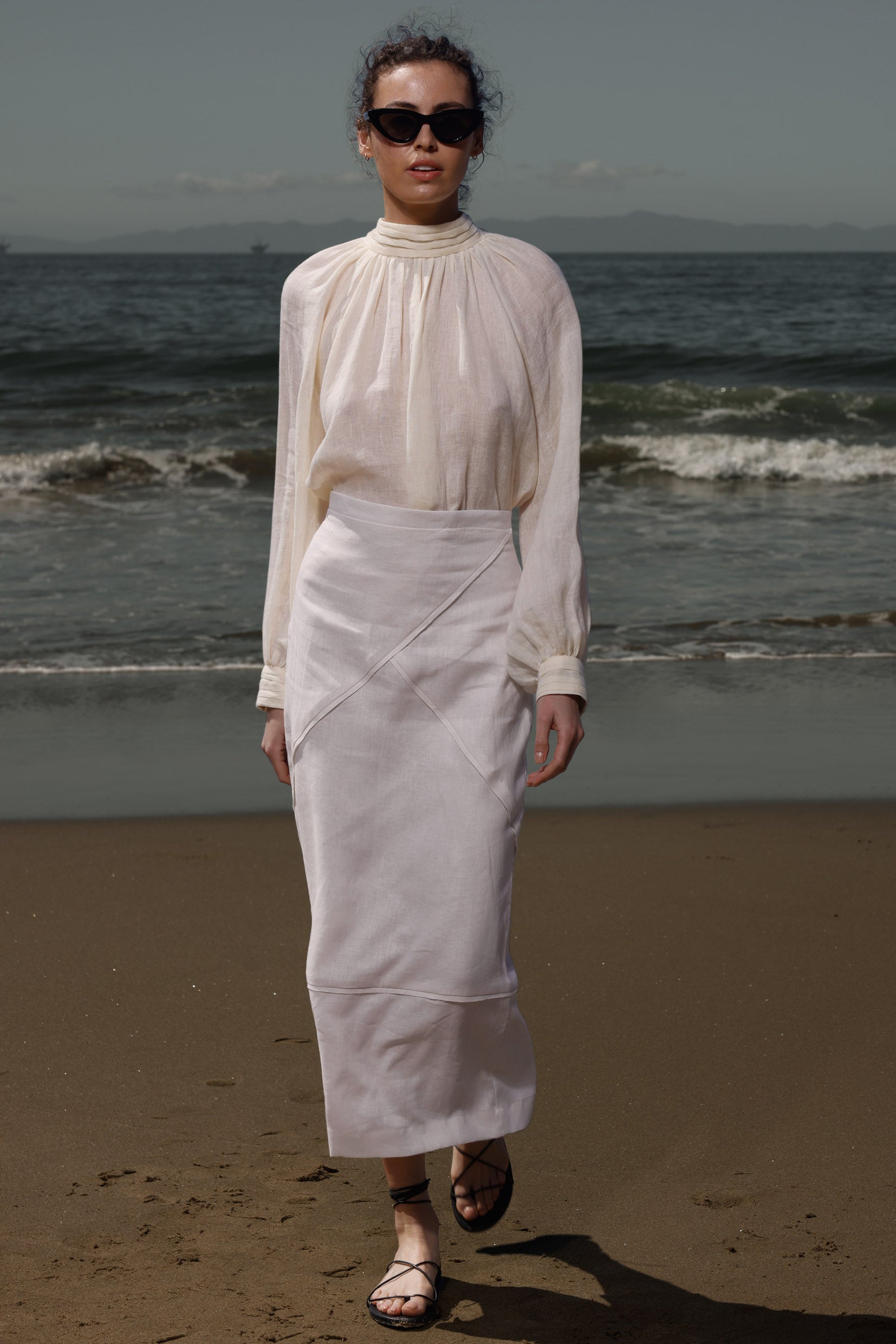 Geometry Skirt -Cream Linen - Heidi Merrick