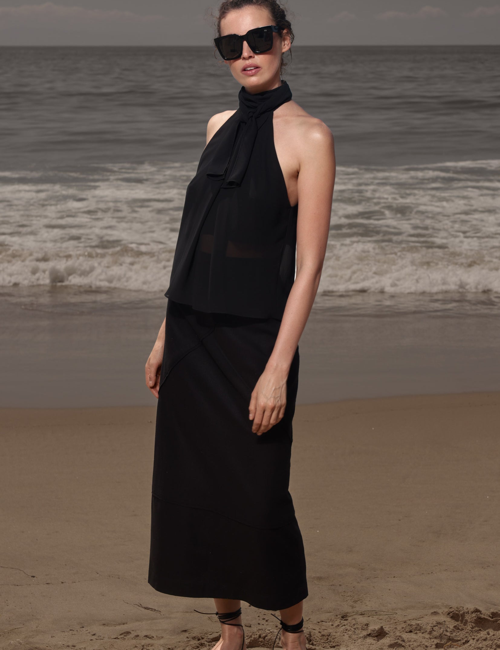 Geometry Skirt - Black Silk Noil - Heidi Merrick