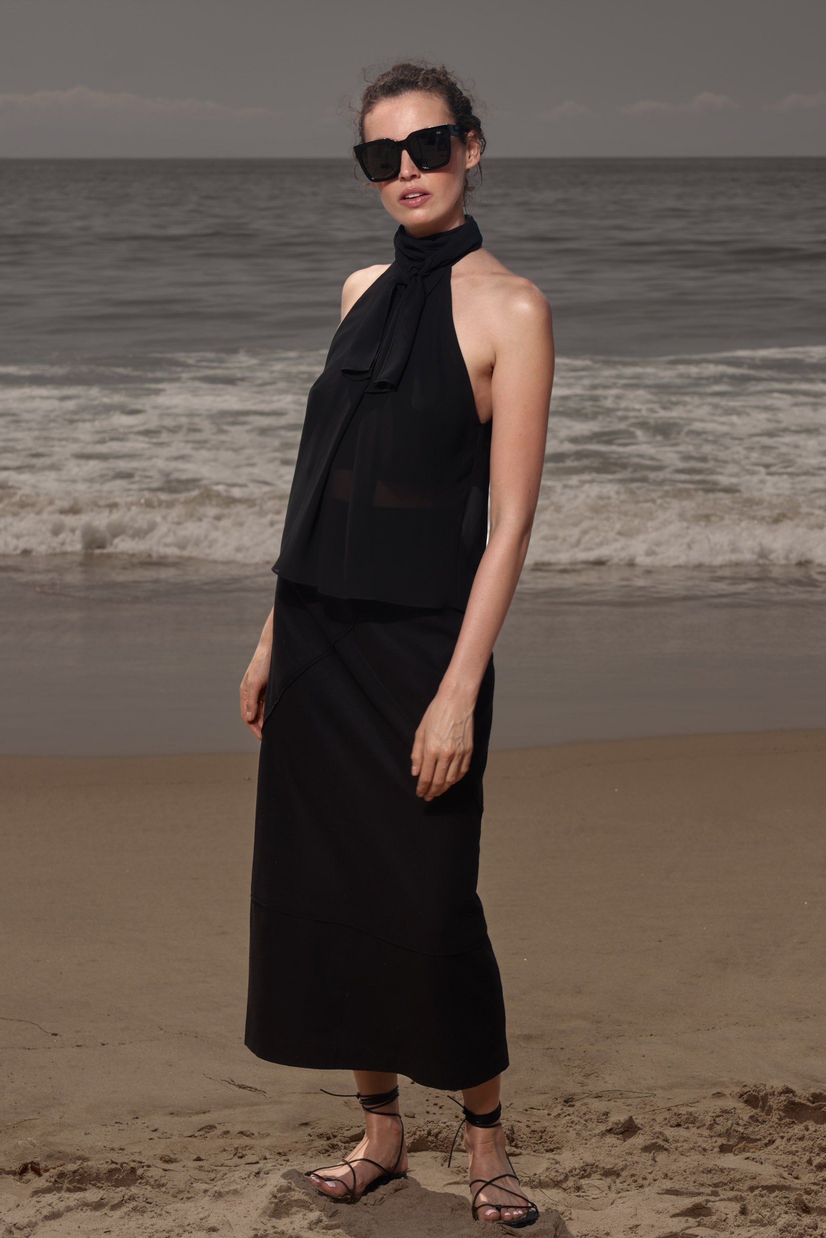 Geometry Skirt - Black Silk Noil - Heidi Merrick