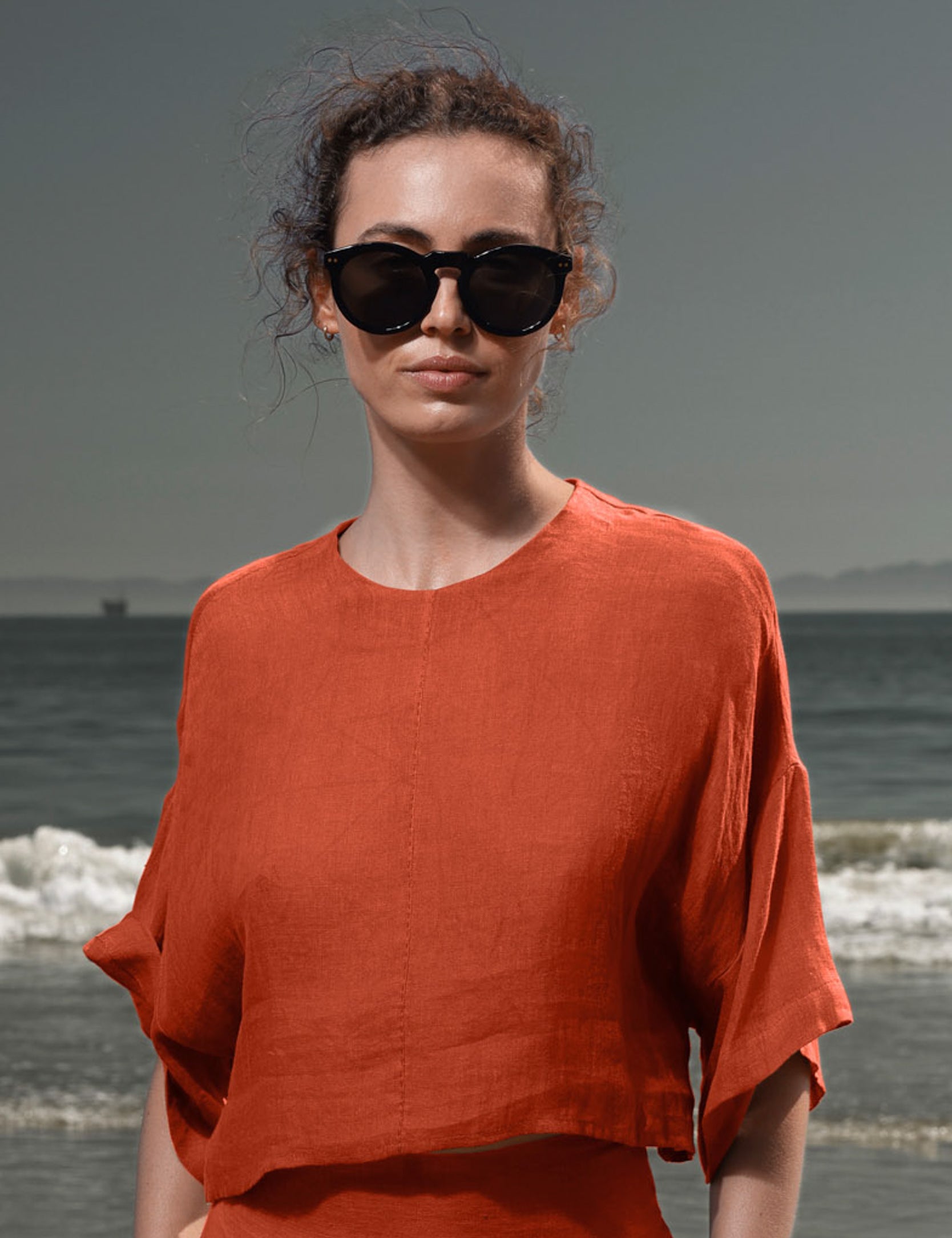 Mojave Top - Vermilion Tissue Linen - Heidi Merrick