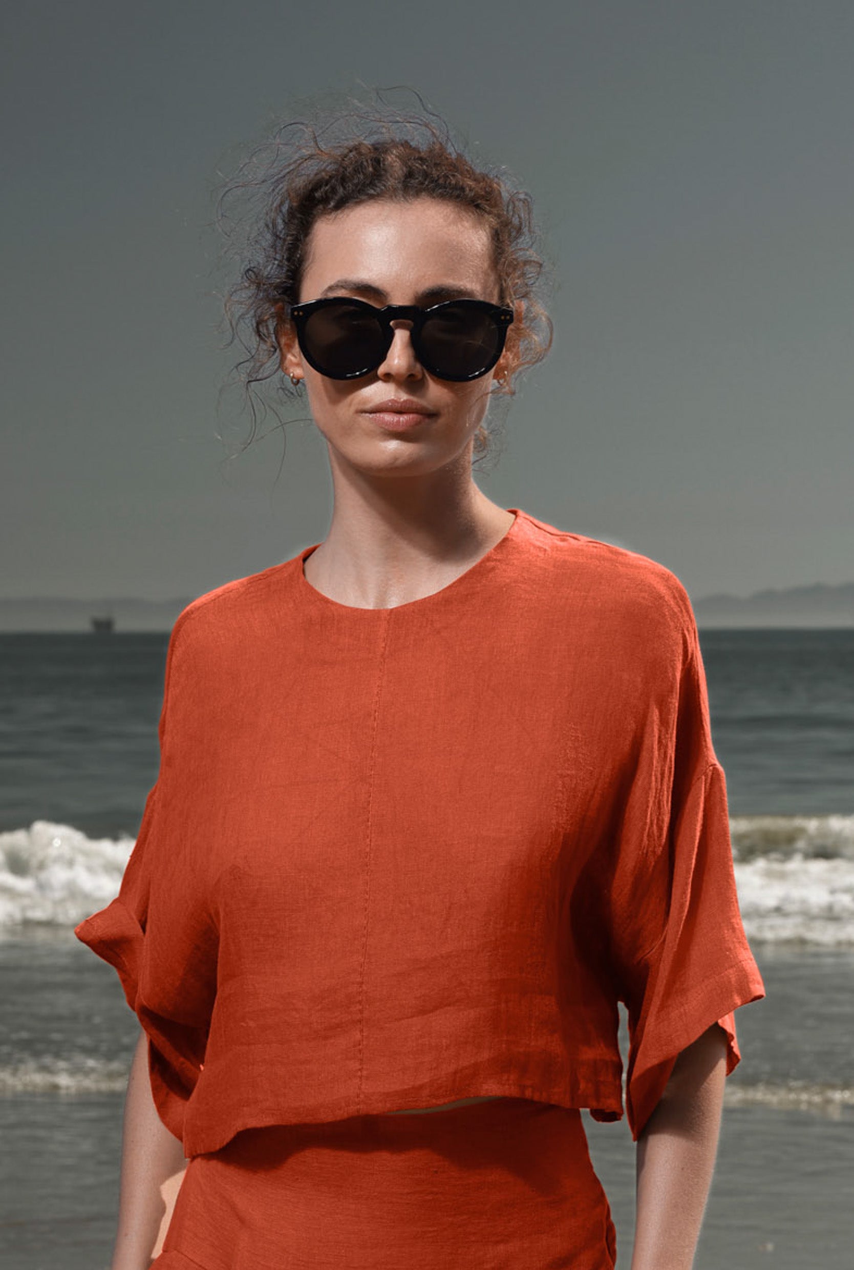 Mojave Top - Vermilion Tissue Linen - Heidi Merrick