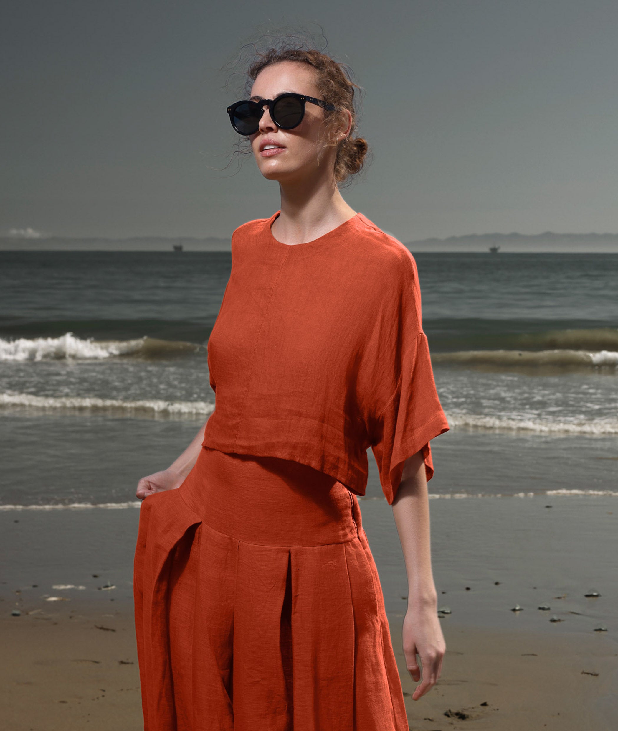 Mojave Top - Vermilion Tissue Linen - Heidi Merrick