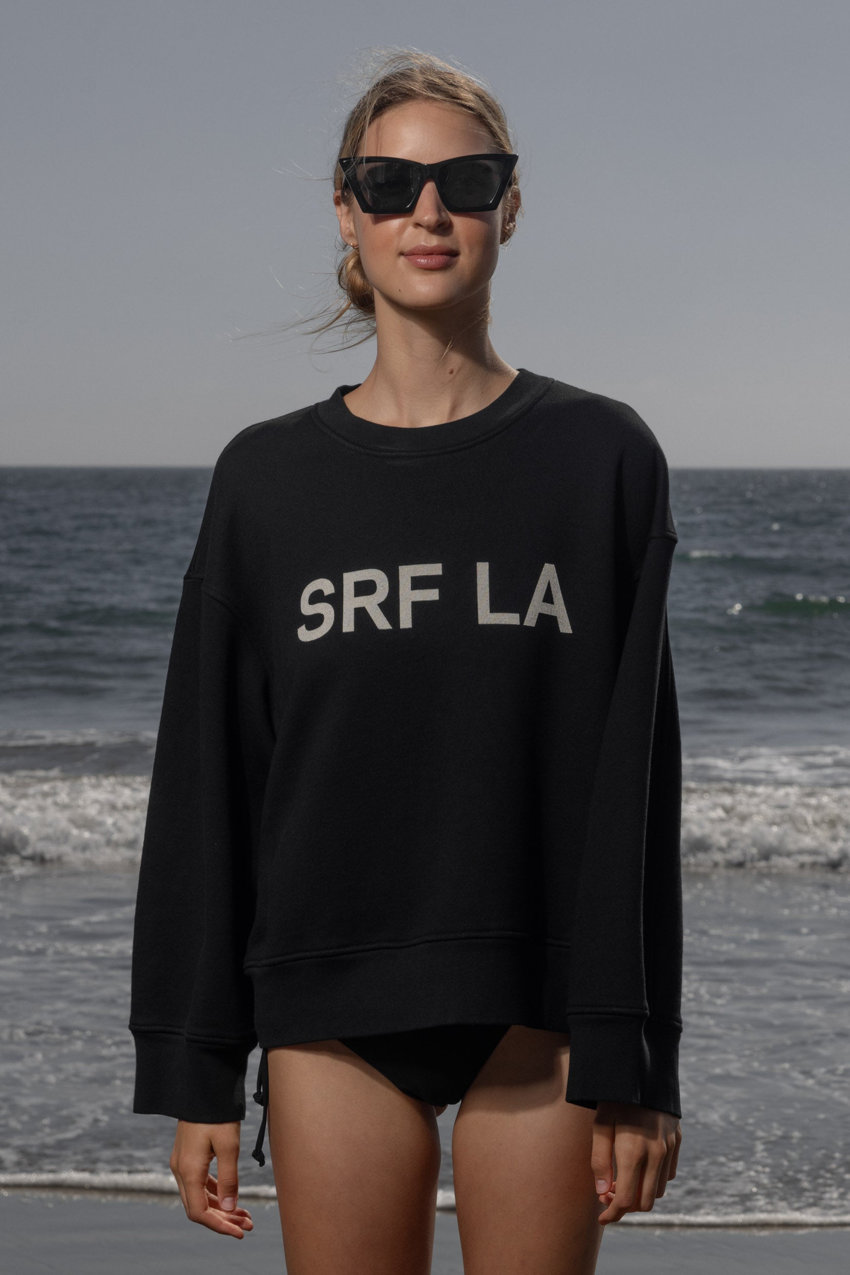 Barrel Sleeve SRF LA Crewneck - Antique Cream on Black - Heidi Merrick