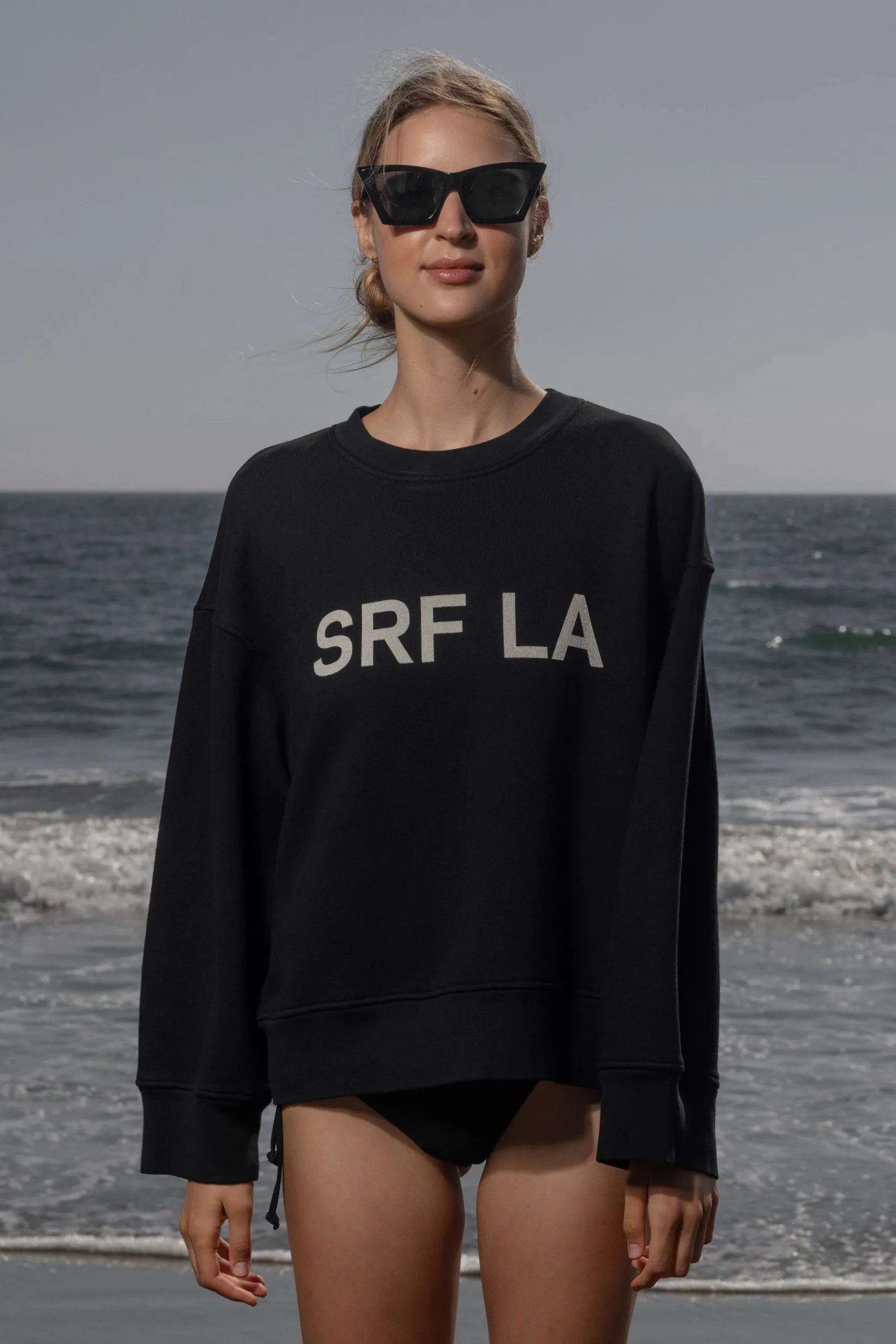 Barrel Sleeve SRF LA Crewneck - Antique Cream on Black - Heidi Merrick