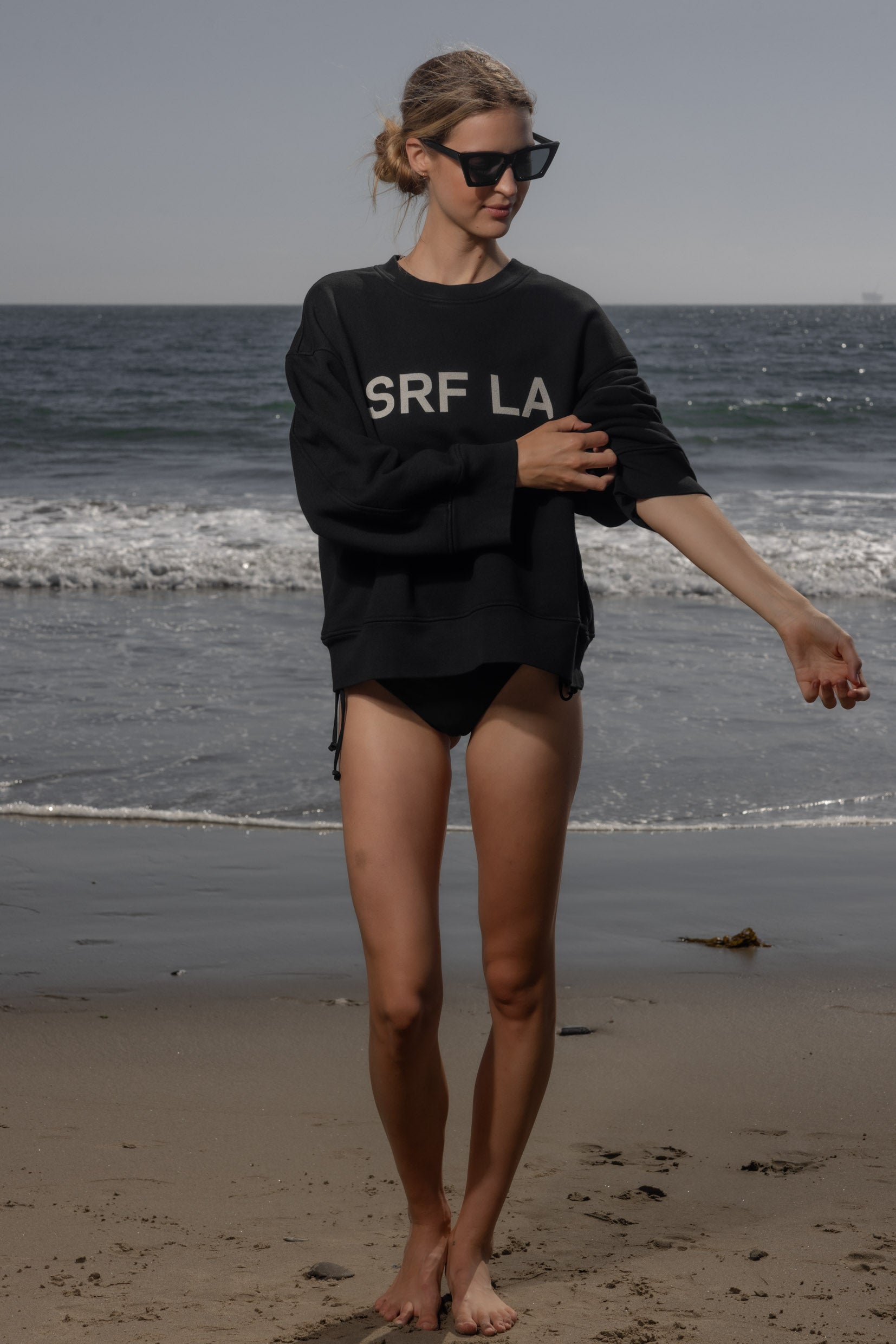 Barrel Sleeve SRF LA Crewneck - Antique Cream on Black - Heidi Merrick
