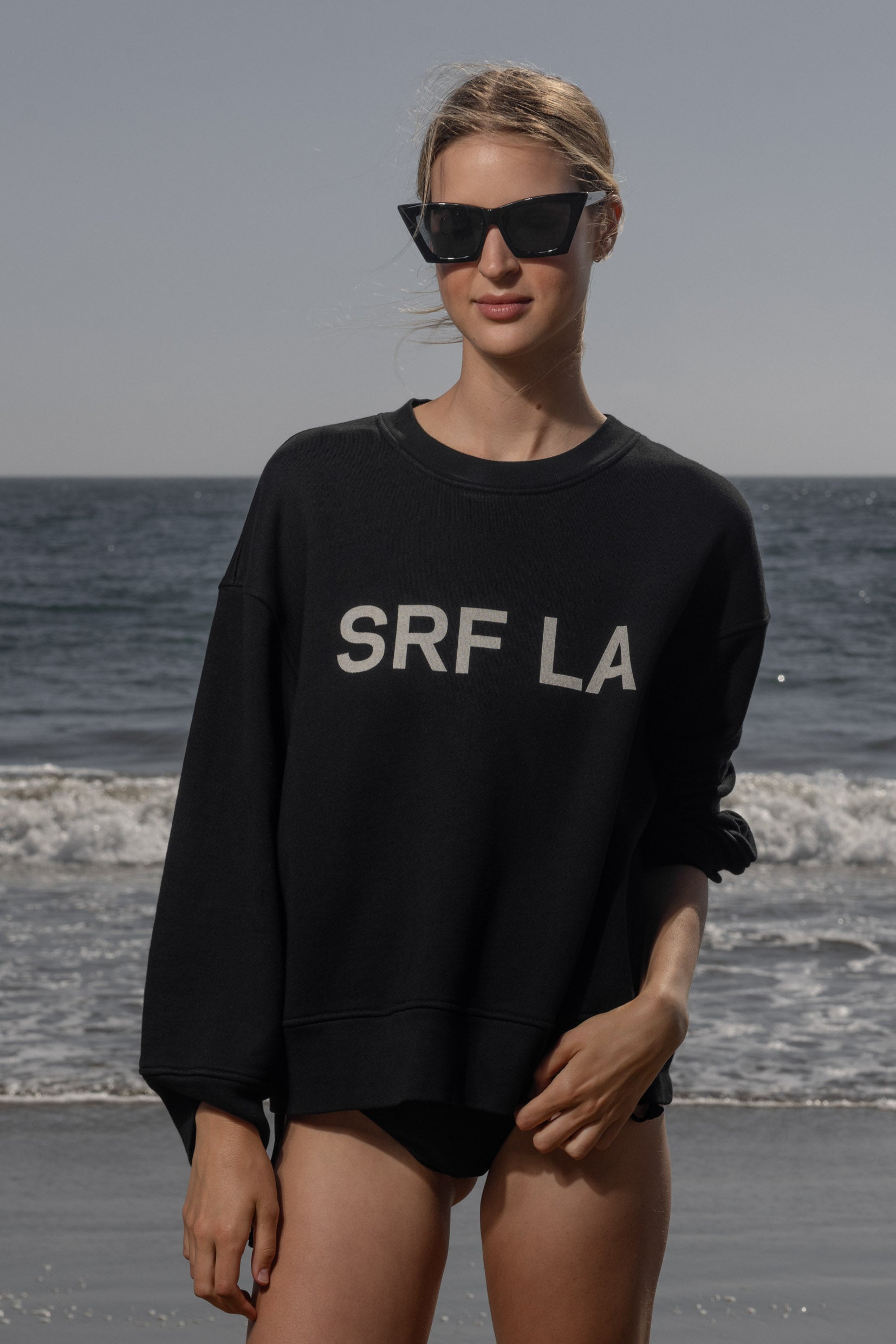 Barrel Sleeve SRF LA Crewneck - Antique Cream on Black - Heidi Merrick