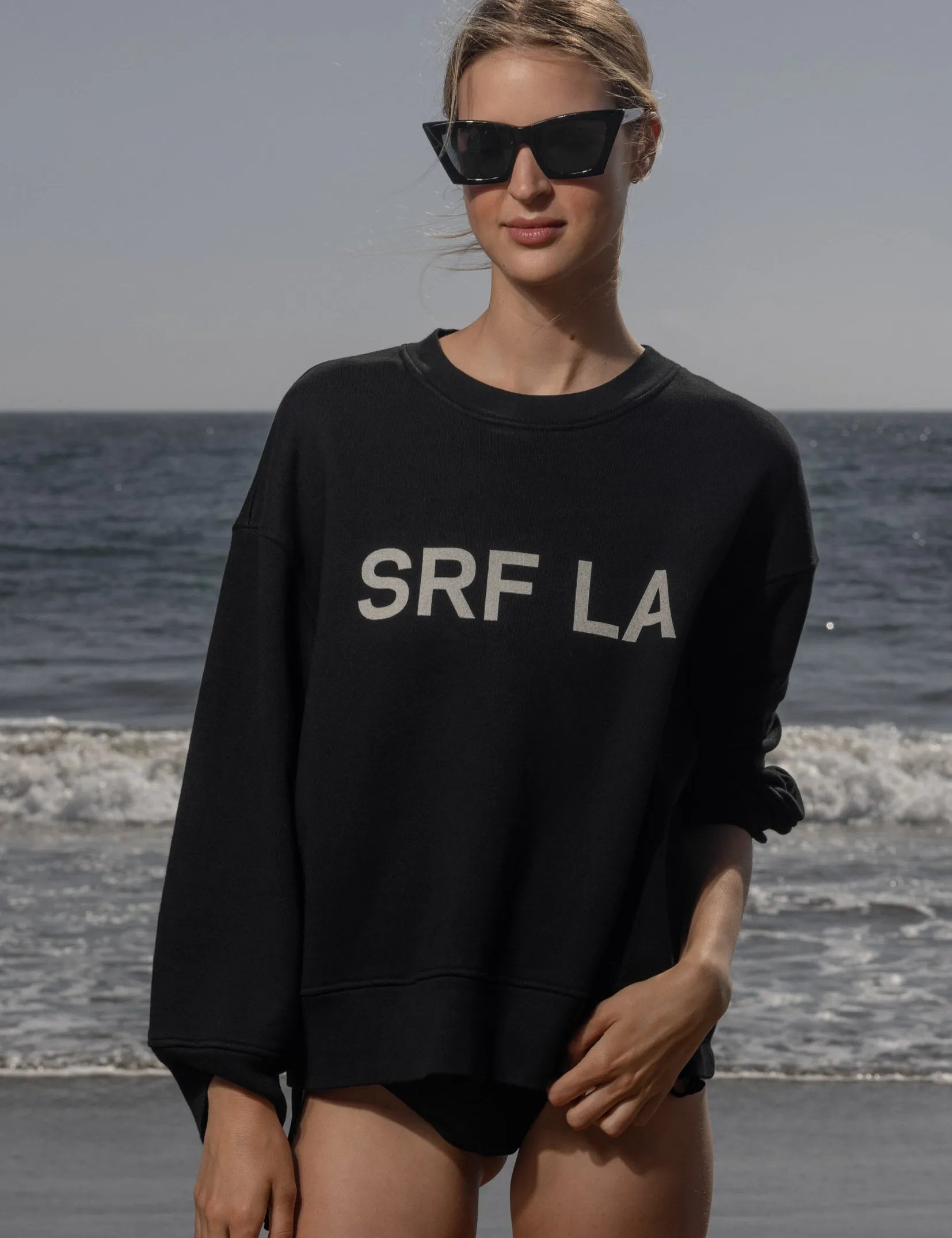 Barrel Sleeve SRF LA Crewneck - Antique Cream on Black - Heidi Merrick