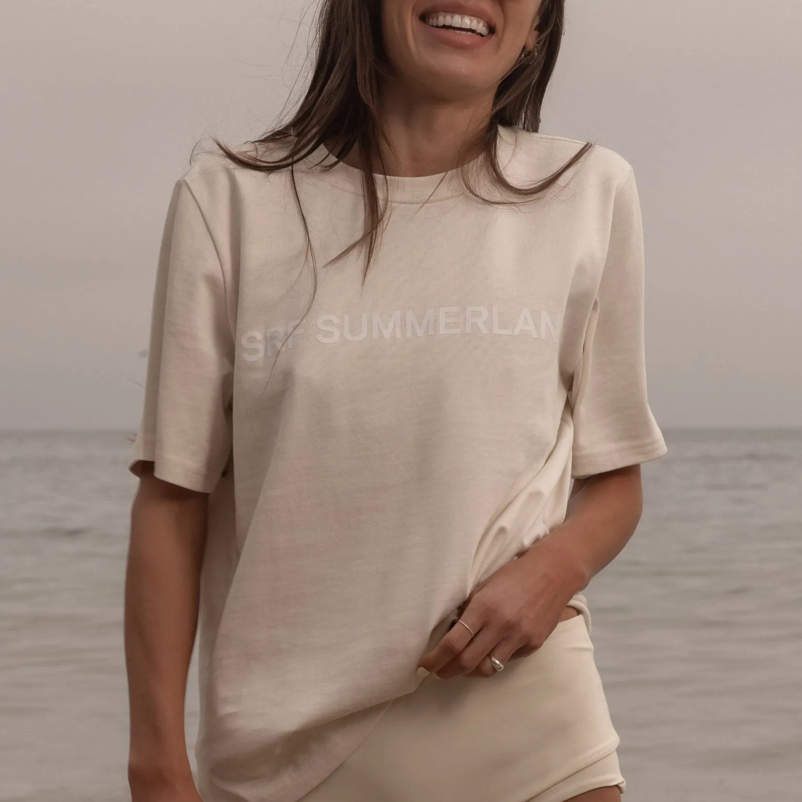 SRF SUMMERLAND Tee - White on Ivory - Heidi Merrick