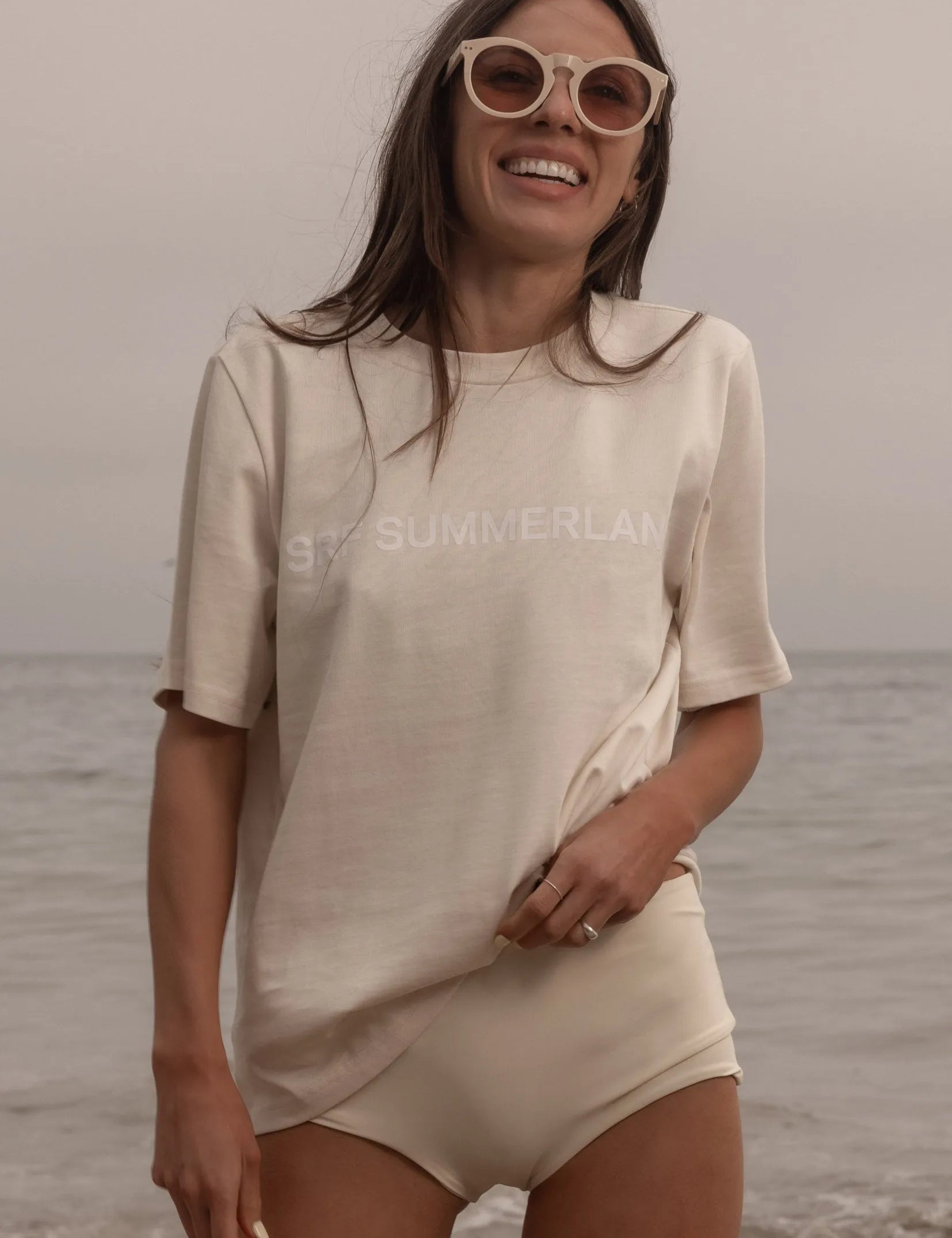 SRF SUMMERLAND Tee - White on Ivory - Heidi Merrick