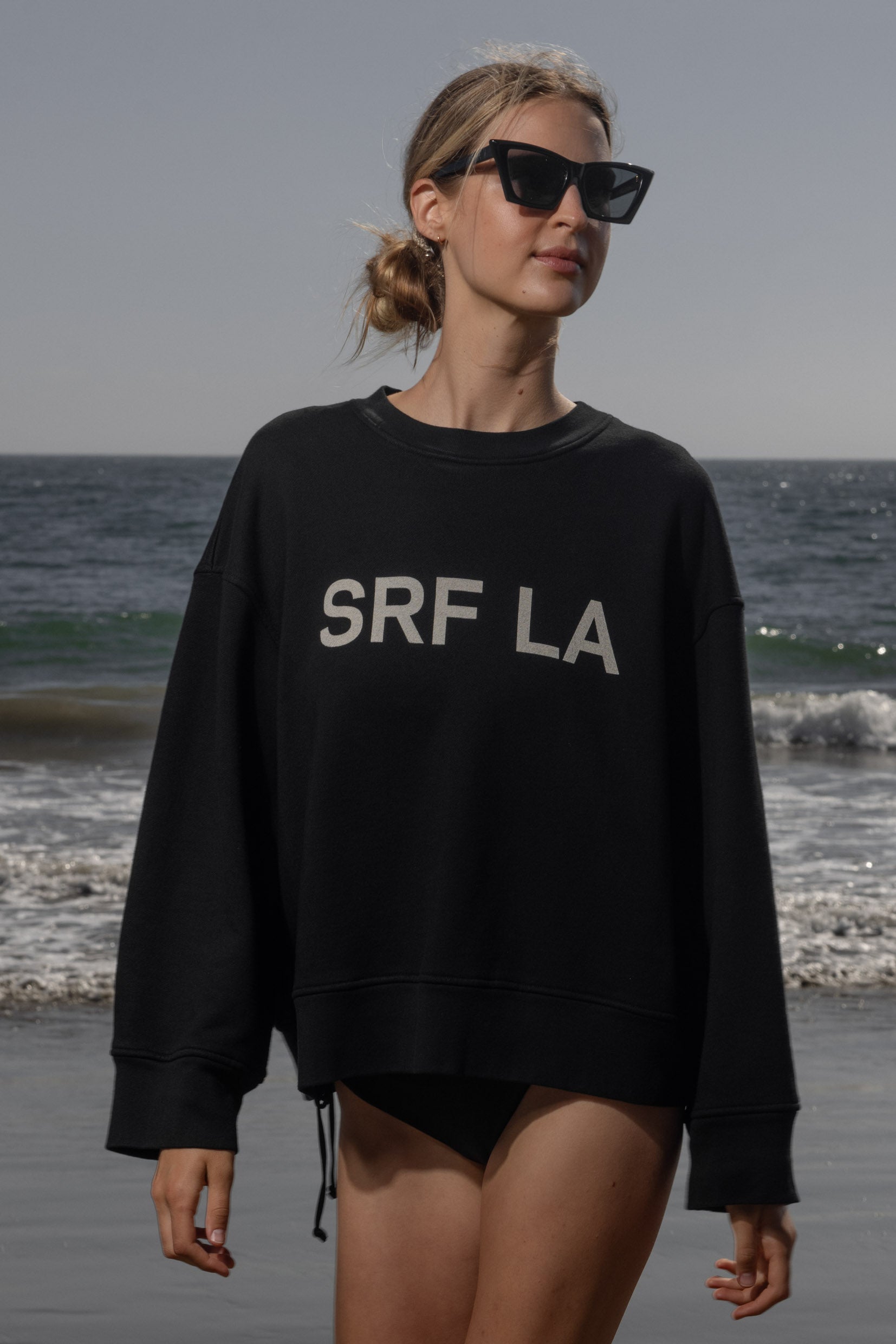 Barrel Sleeve SRF LA Crewneck - Antique Cream on Black - Heidi Merrick