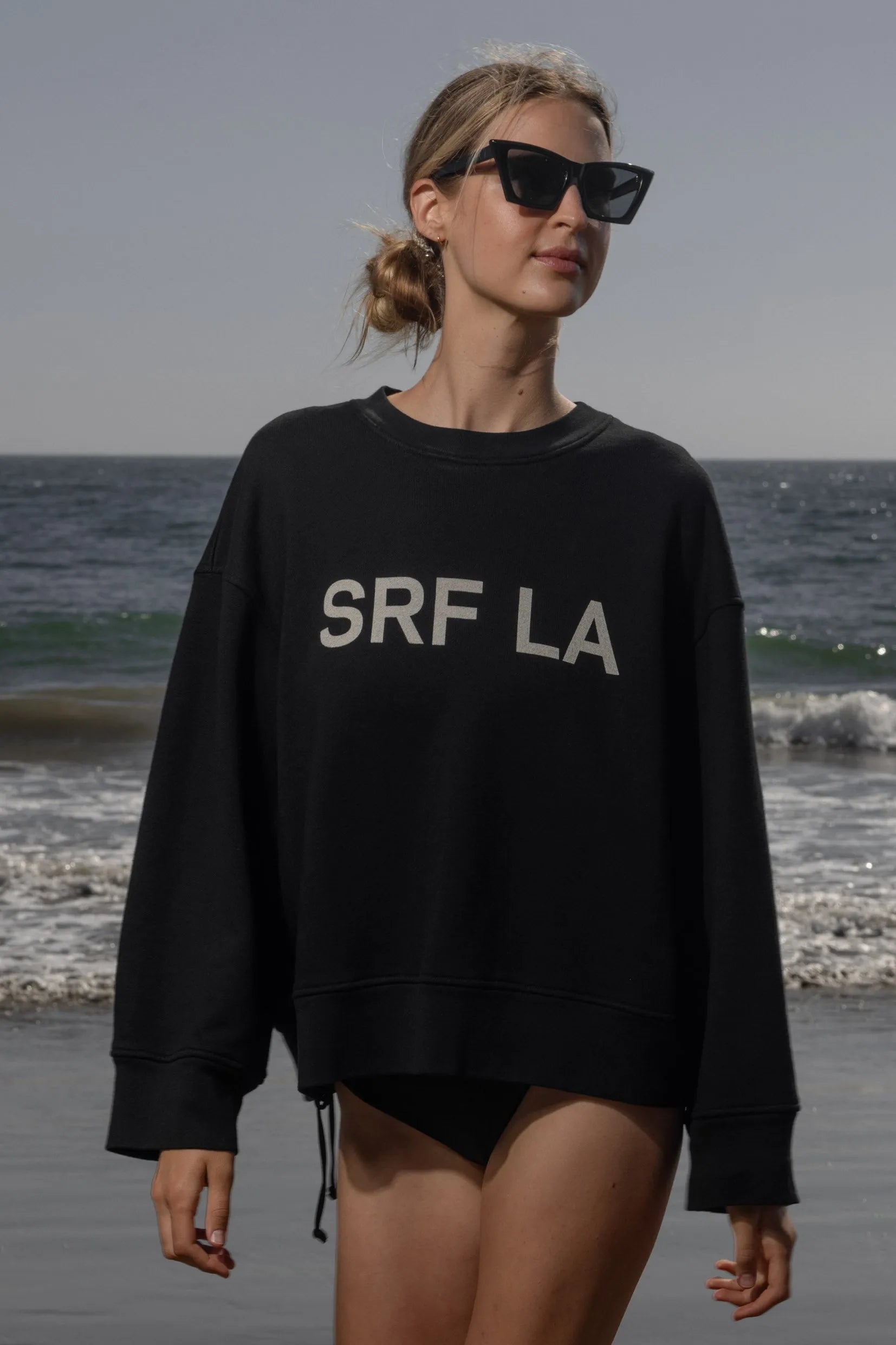 Barrel Sleeve SRF LA Crewneck - Antique Cream on Black - Heidi Merrick