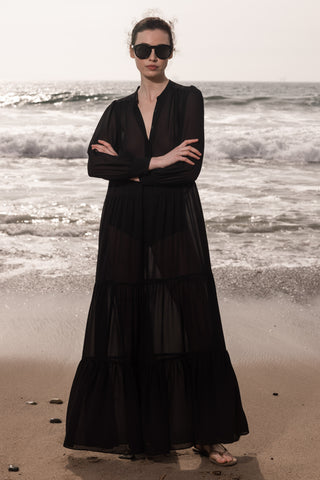 IBIZA DRESS - BLACK GEORGETTE - Heidi Merrick