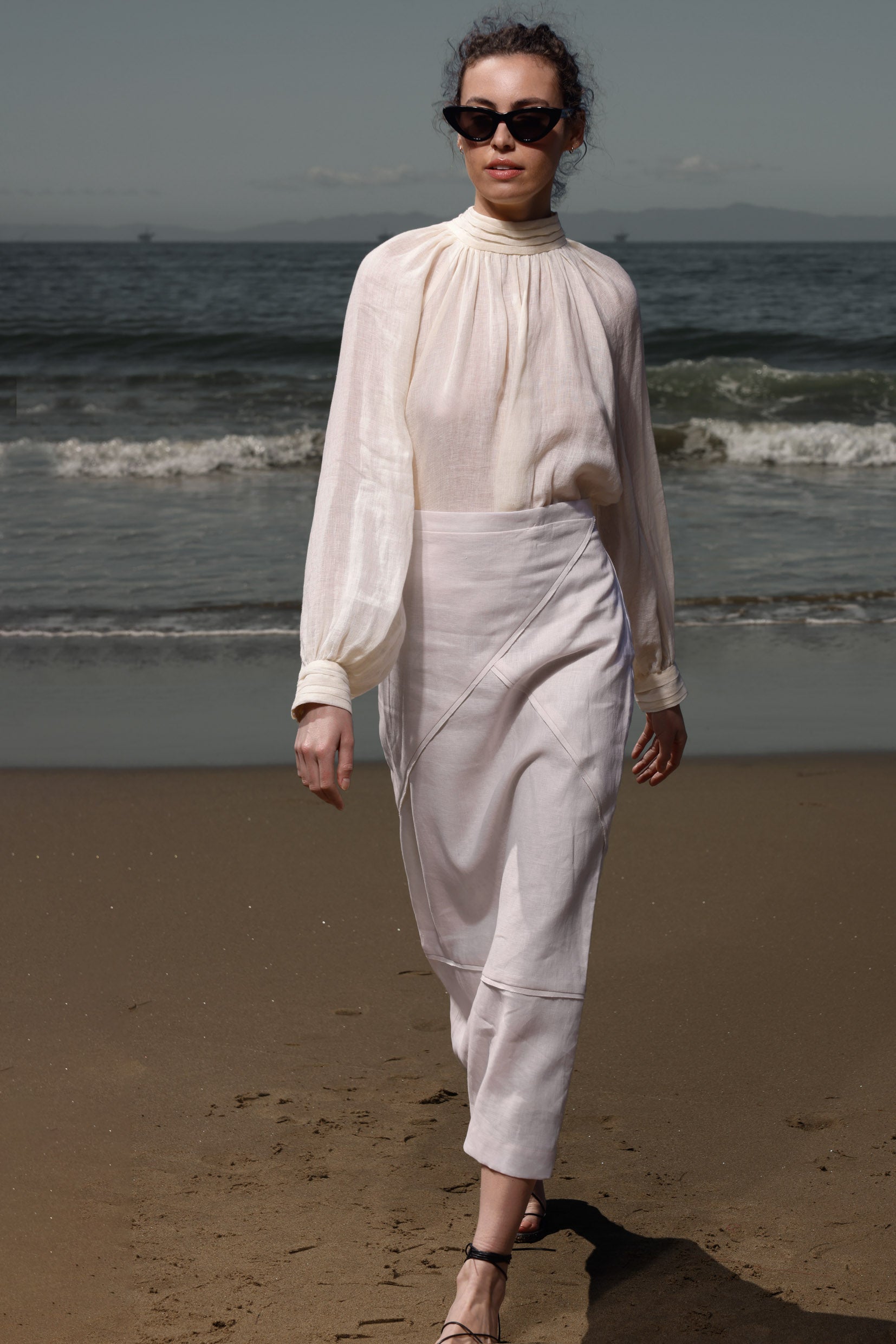 Geometry Skirt -Cream Linen - Heidi Merrick
