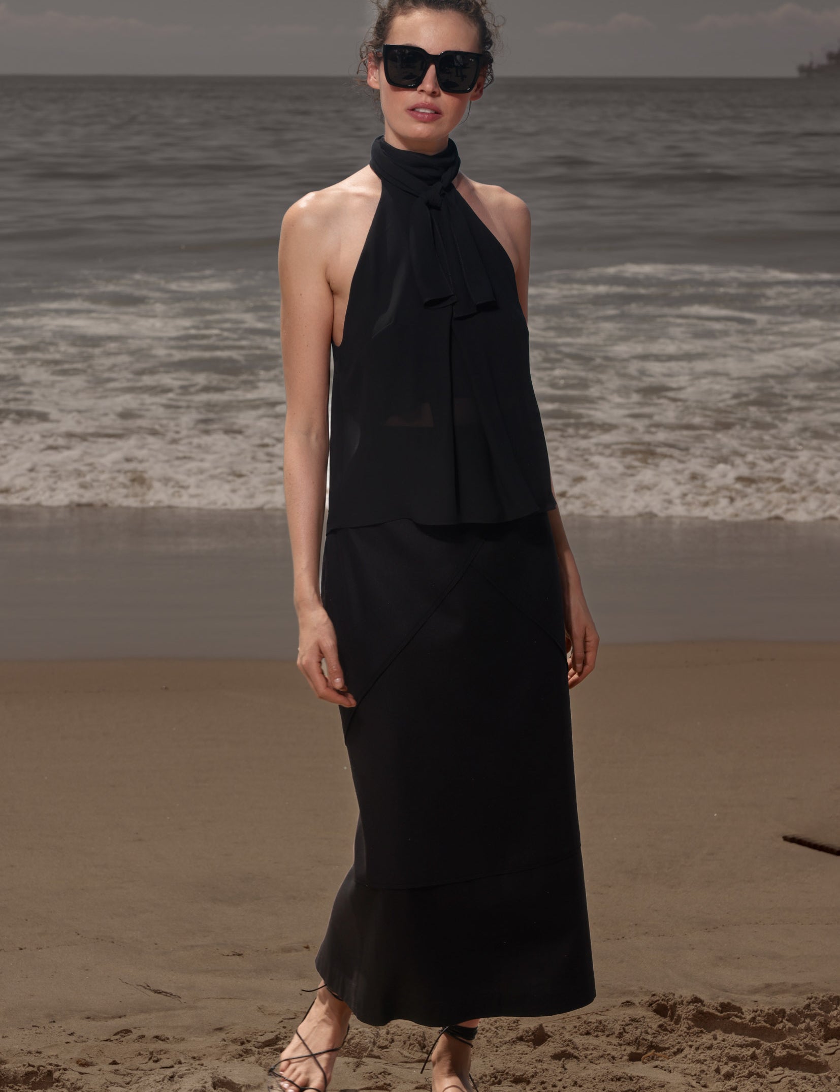 Geometry Skirt - Black Silk Noil - Heidi Merrick