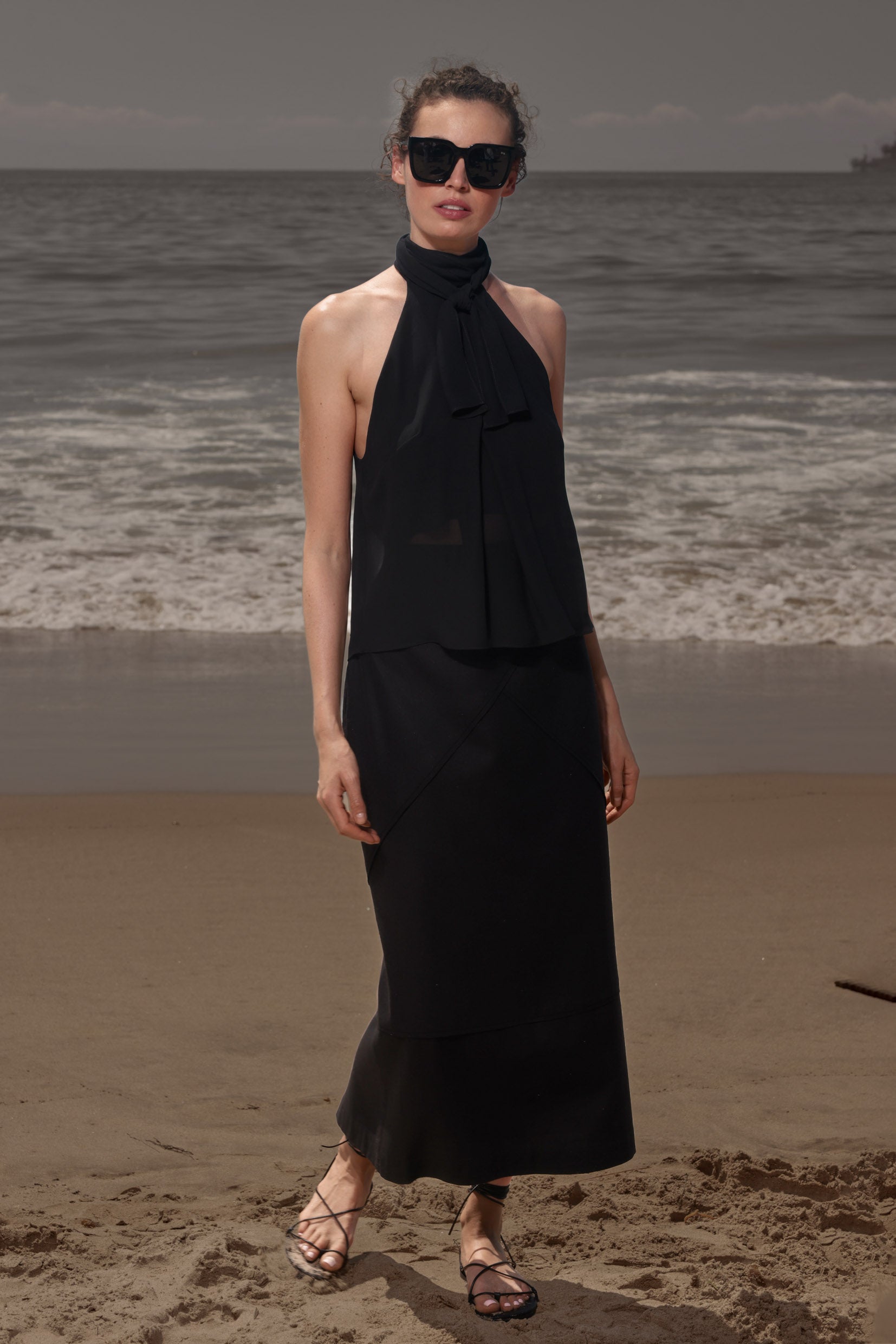 Geometry Skirt - Black Silk Noil - Heidi Merrick