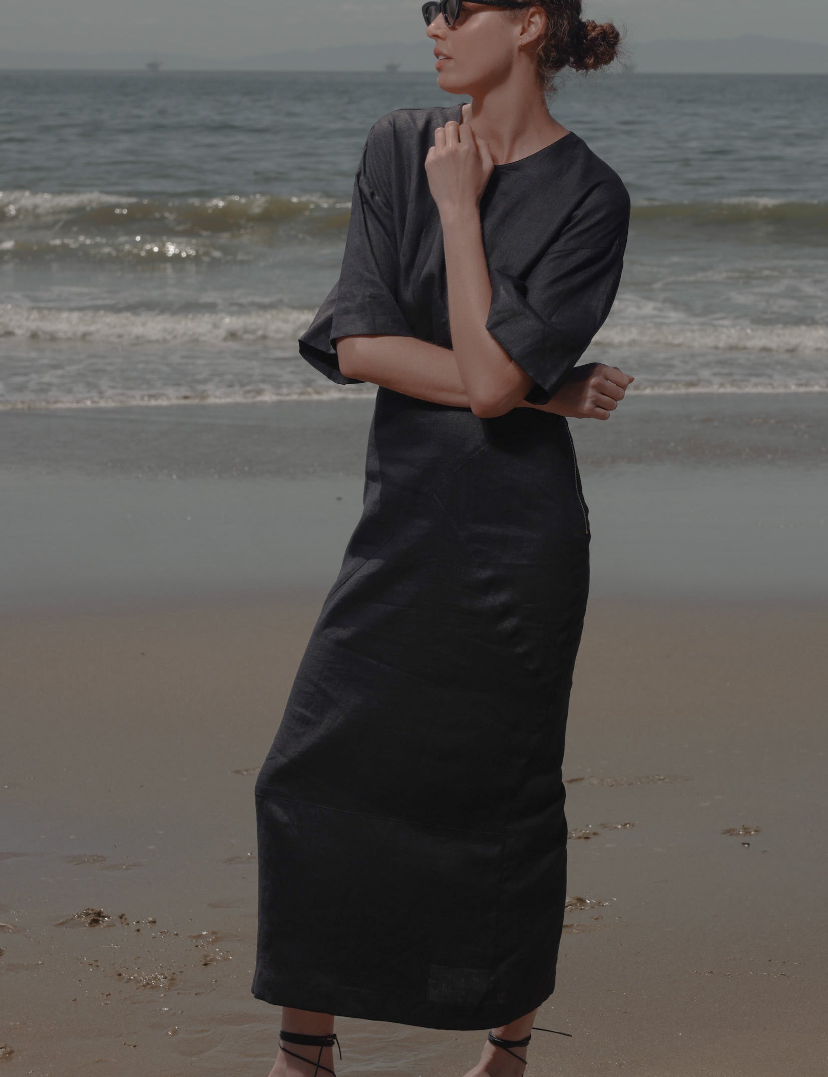 Fauna Dress - Black Linen - Heidi Merrick