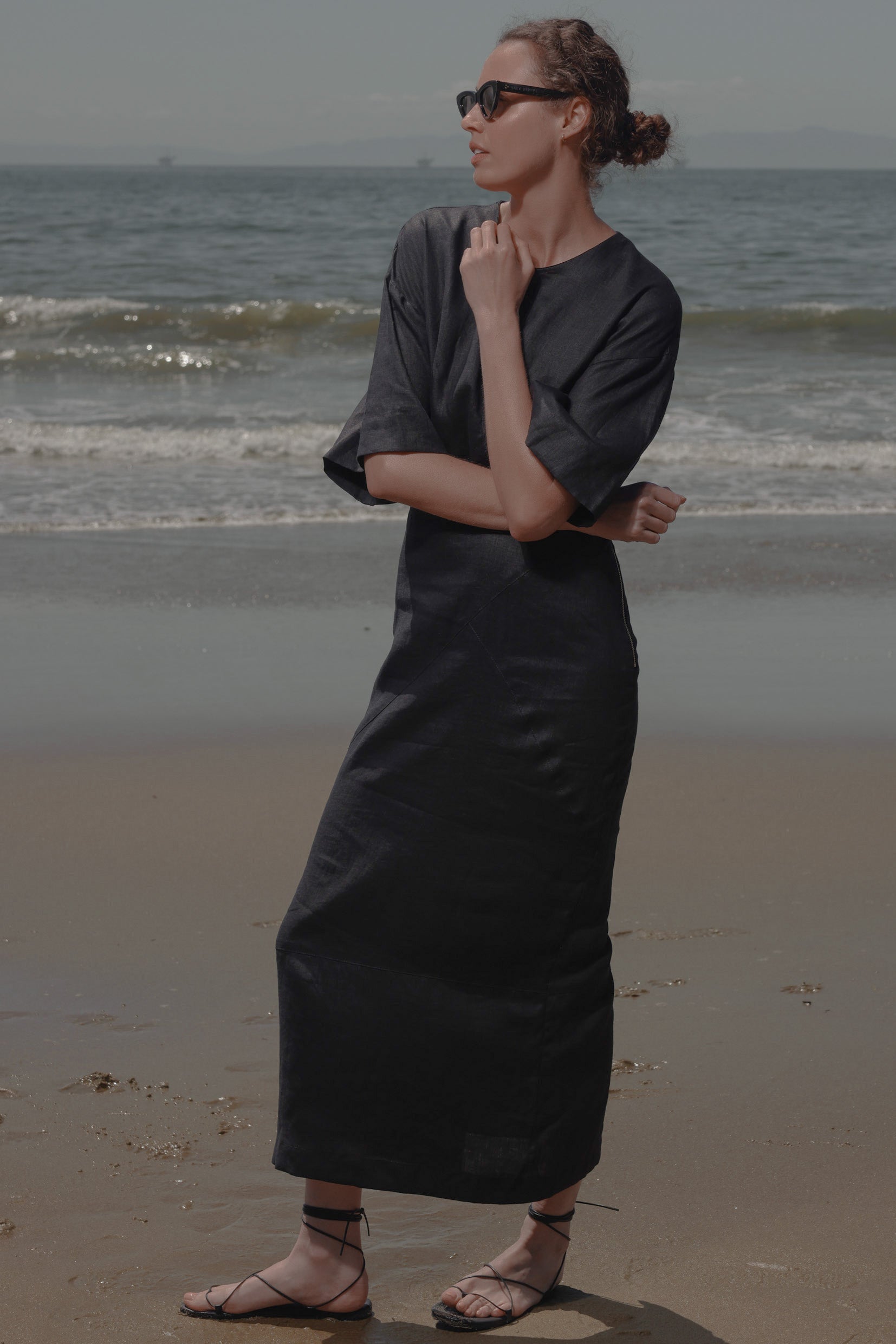 Fauna Dress - Black Linen - Heidi Merrick