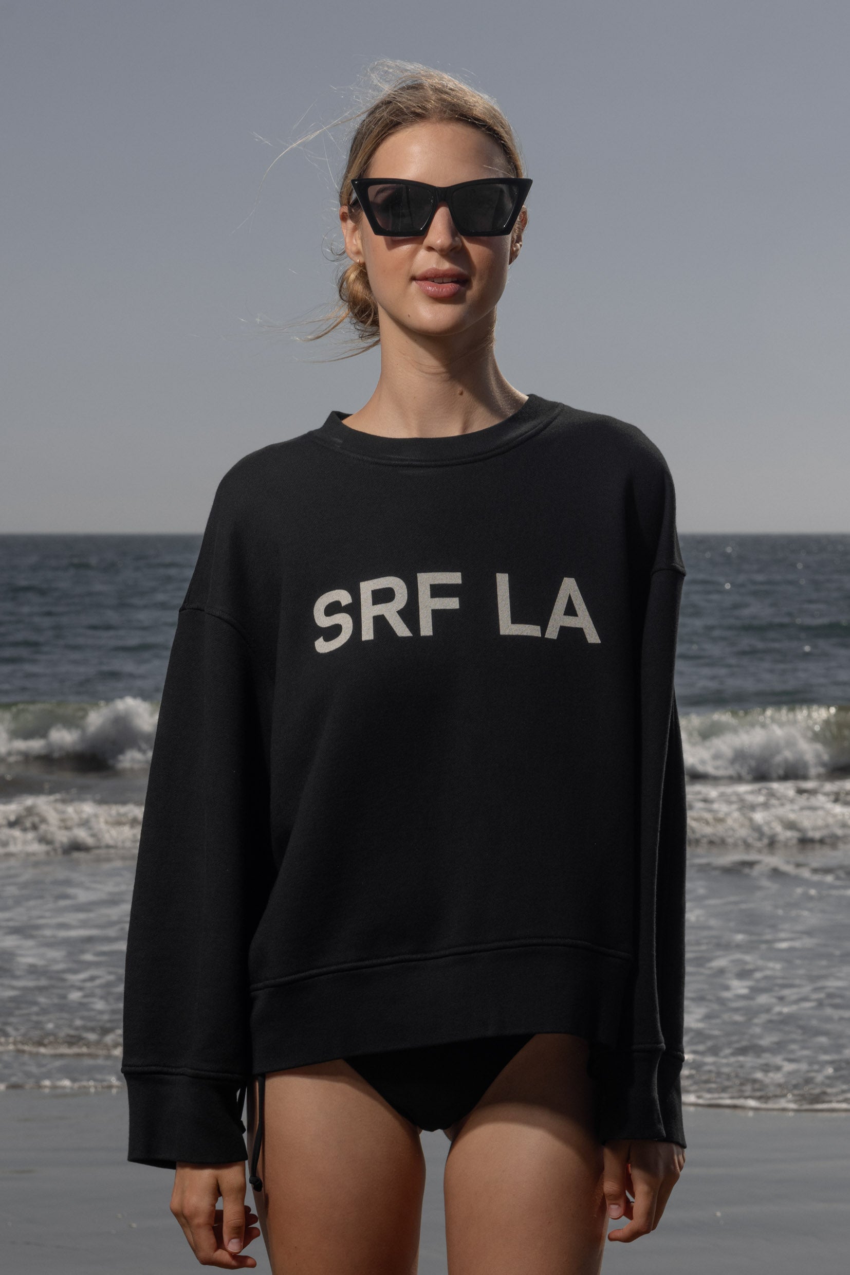Barrel Sleeve SRF LA Crewneck - Antique Cream on Black - Heidi Merrick